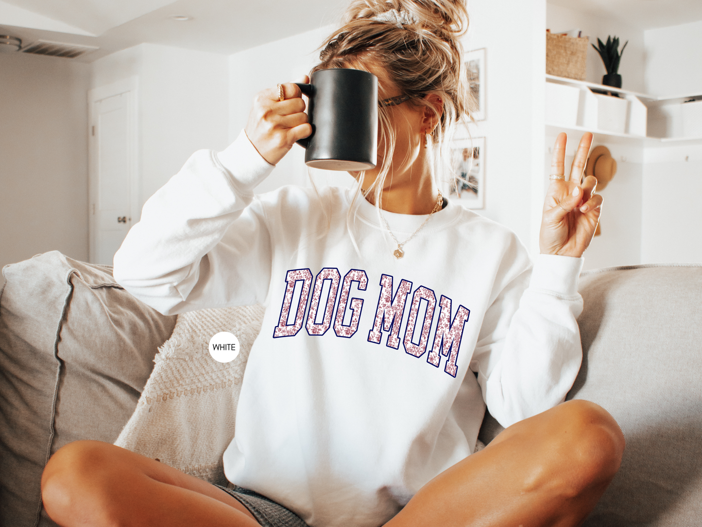 Dog Mom Floral Varsity Sweatshirt – Indigo Blue Cozy Crewneck for Pet Lovers