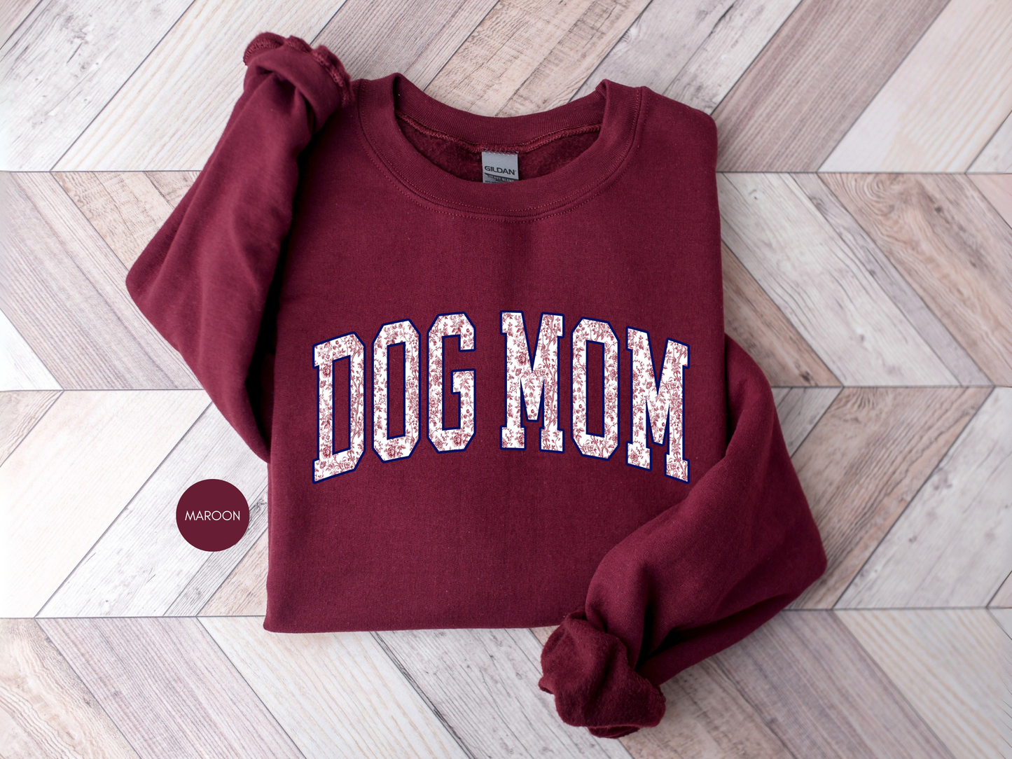 Dog Mom Floral Varsity Sweatshirt – Indigo Blue Cozy Crewneck for Pet Lovers