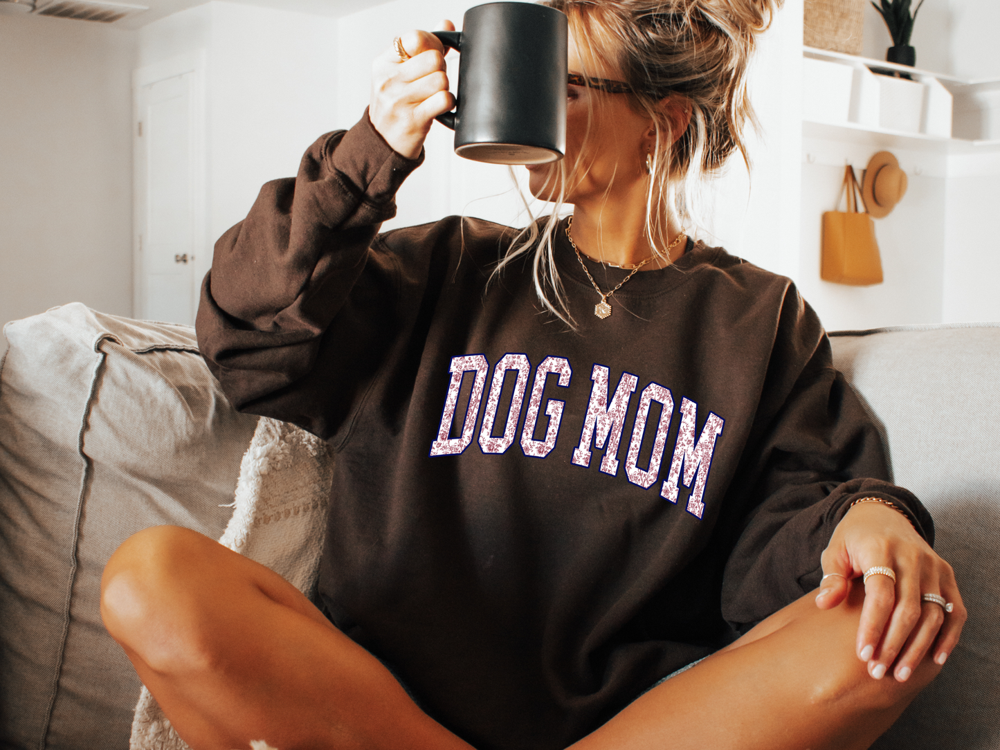 Dog Mom Floral Varsity Sweatshirt – Indigo Blue Cozy Crewneck for Pet Lovers