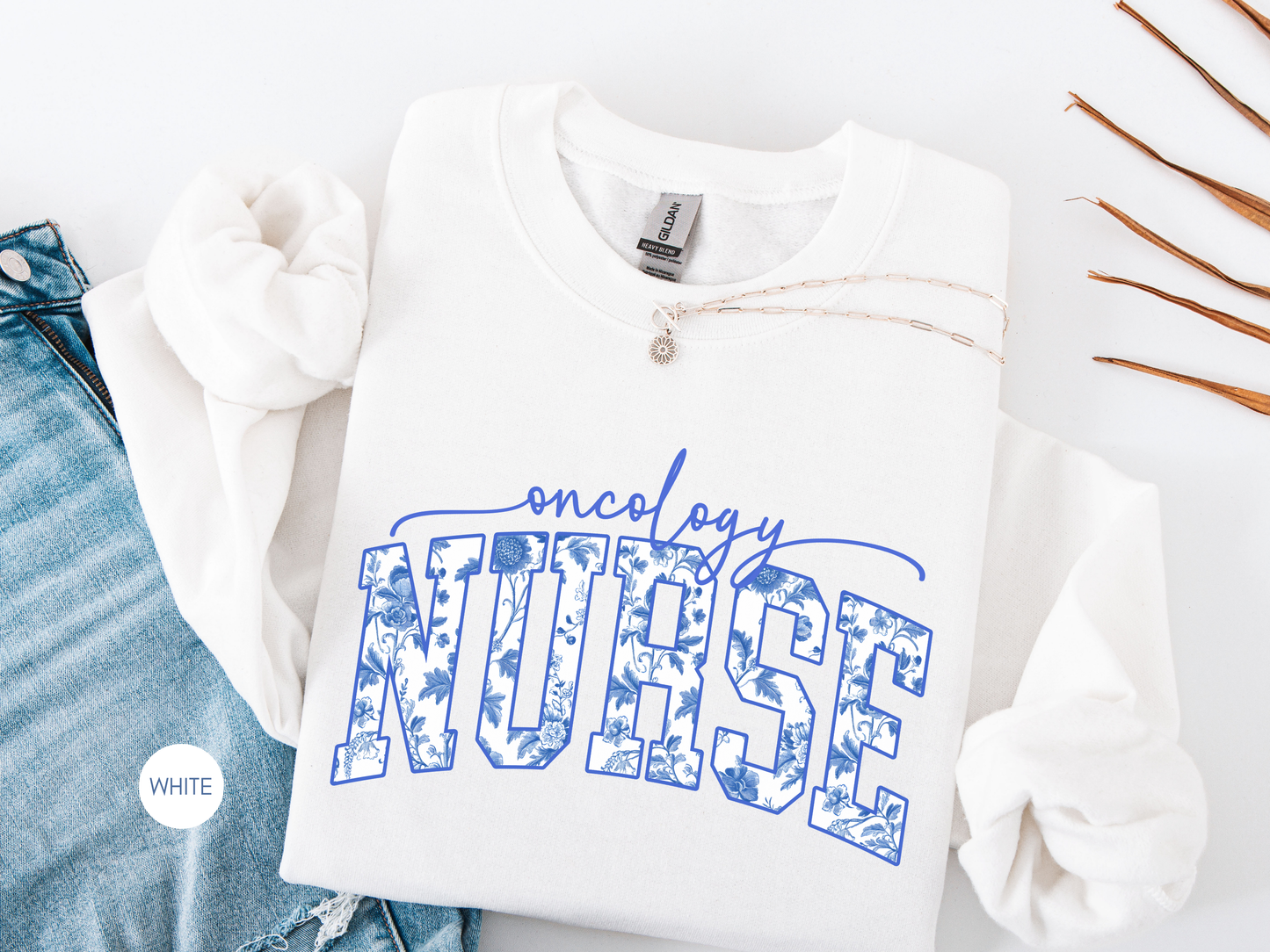 Oncology Nurse Sweatshirt | Blue Toile RN Gift for Nurses