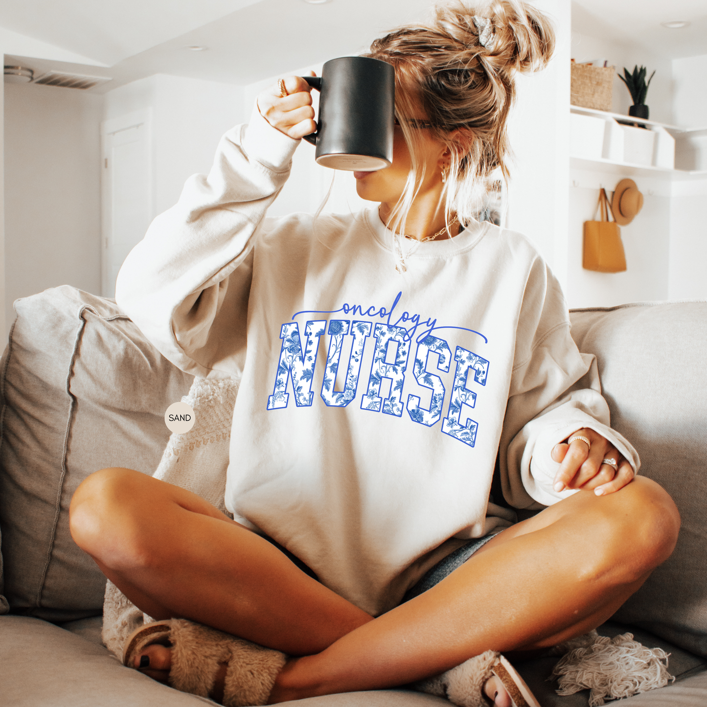Oncology Nurse Sweatshirt | Blue Toile RN Gift for Nurses