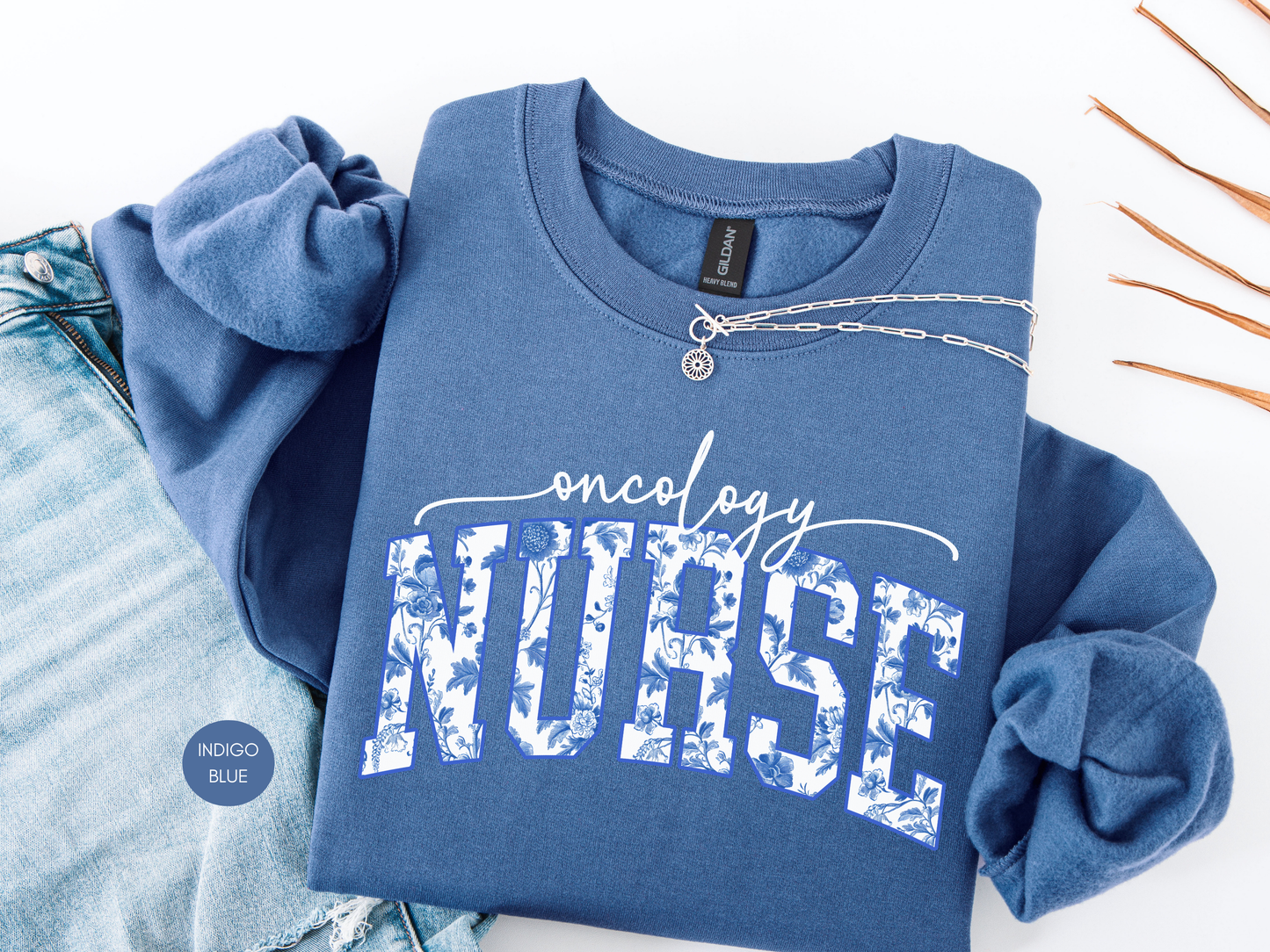 Oncology nurse floral toile crewneck sweatshirt