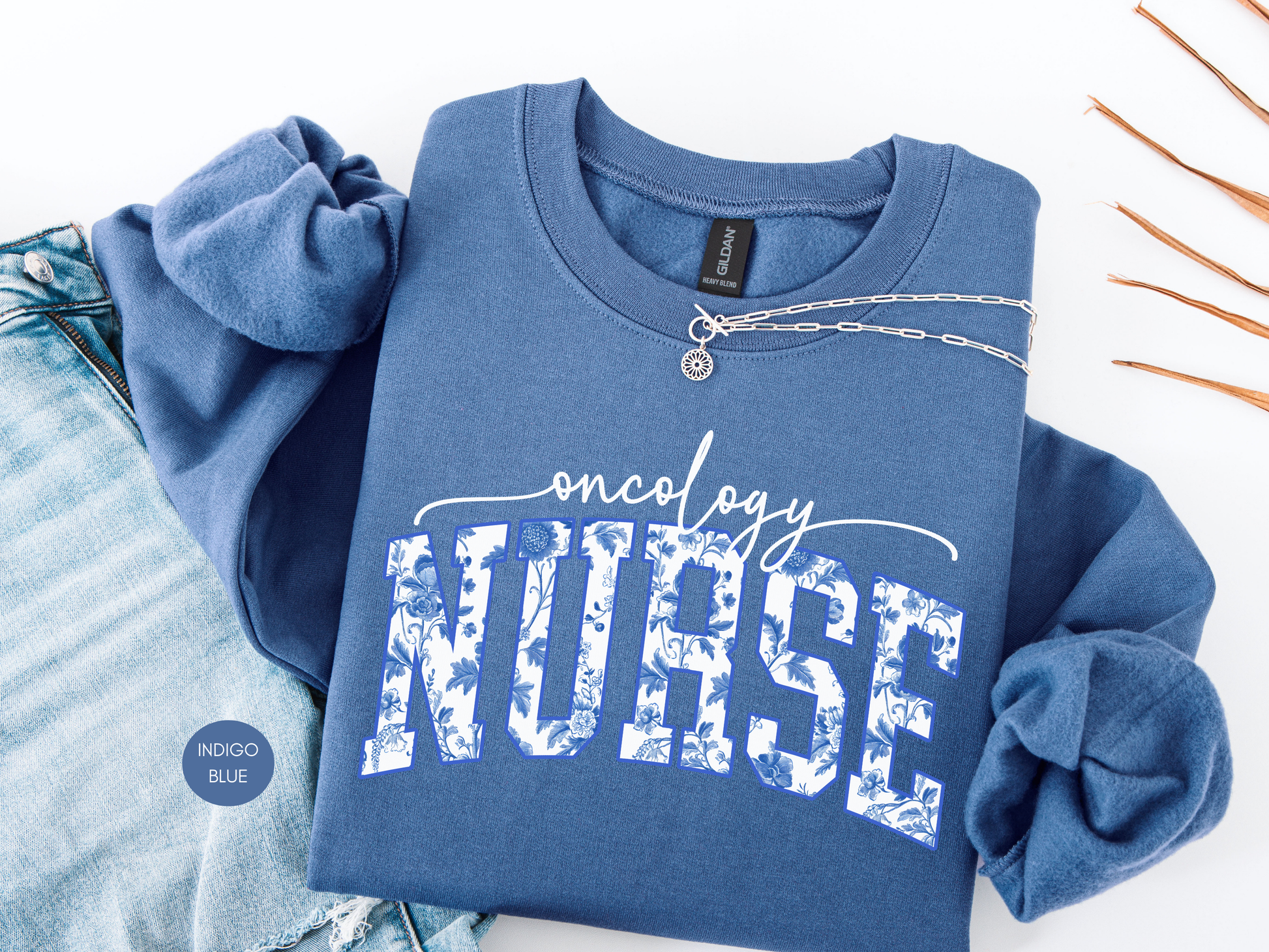 Oncology nurse floral toile crewneck sweatshirt