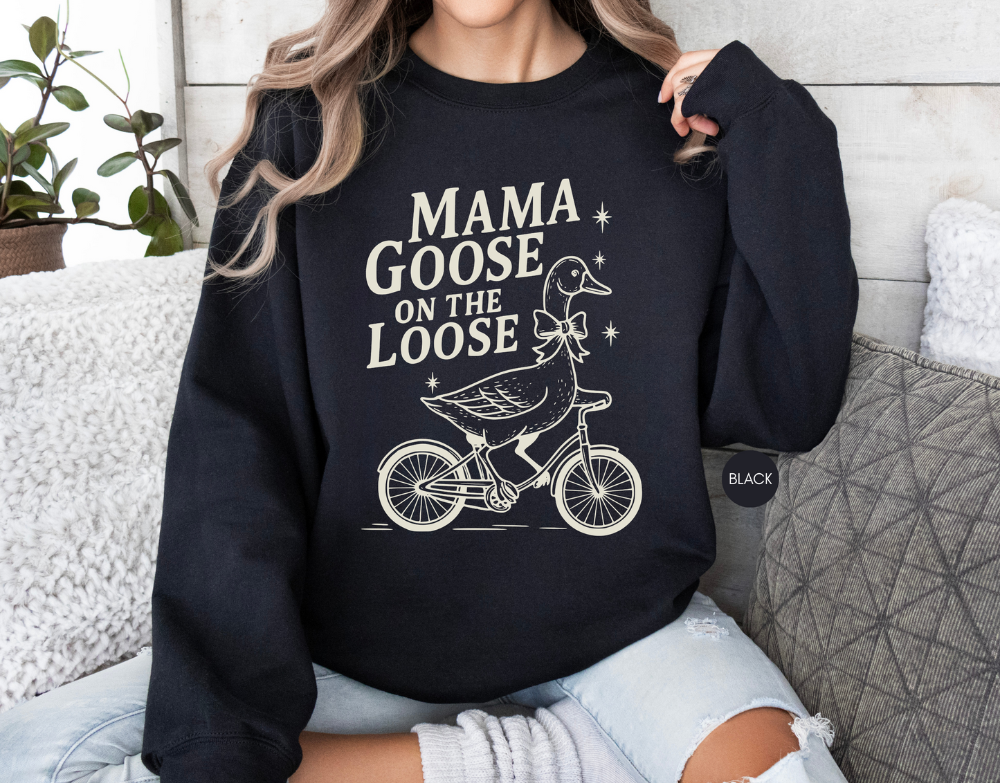 Mama Goose On The Loose Sweatshirt – Cute Mom Gift, Vintage Goose Crewneck