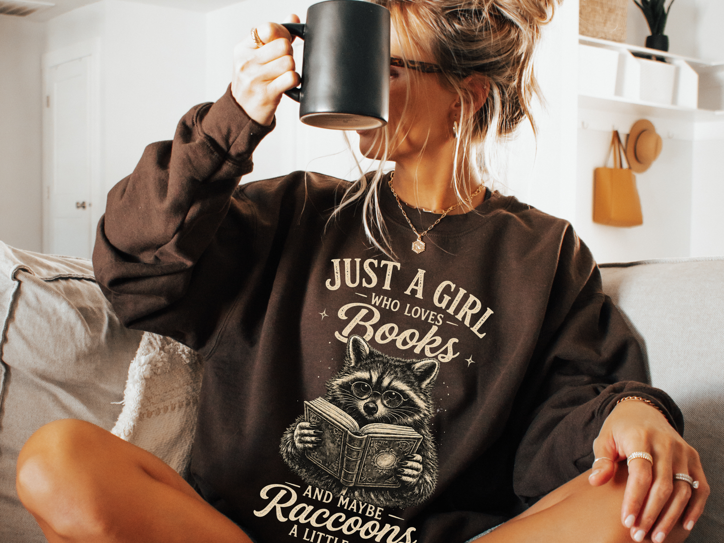 Book Lover Raccoon Sweatshirt | Funny Vintage Crewneck