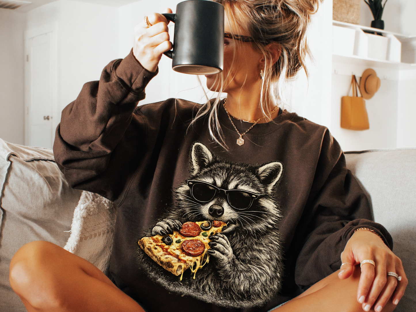 Funny Raccoon Pizza Sweatshirt | Vintage Graphic Crewneck