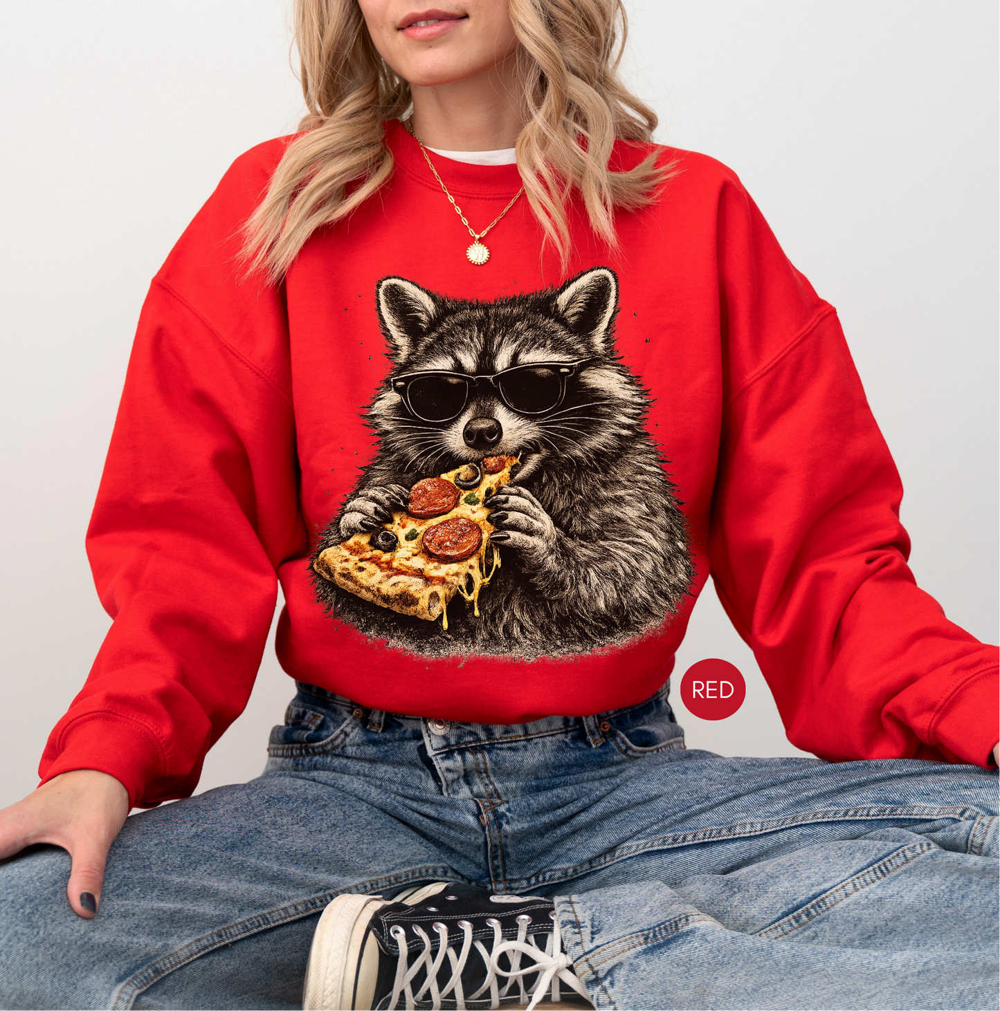 Funny Raccoon Pizza Sweatshirt | Vintage Graphic Crewneck