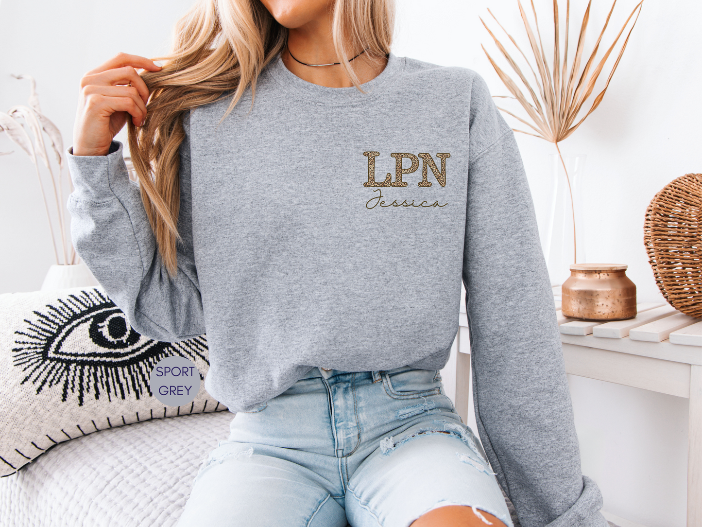 LPN Personalized Leopard Sweatshirt – Custom Nurse Crewneck Gift