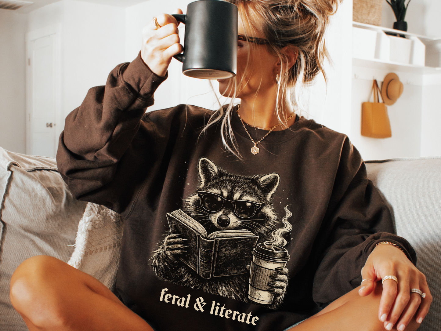 Feral & Literate Raccoon Sweatshirt | Book Lover Crewneck