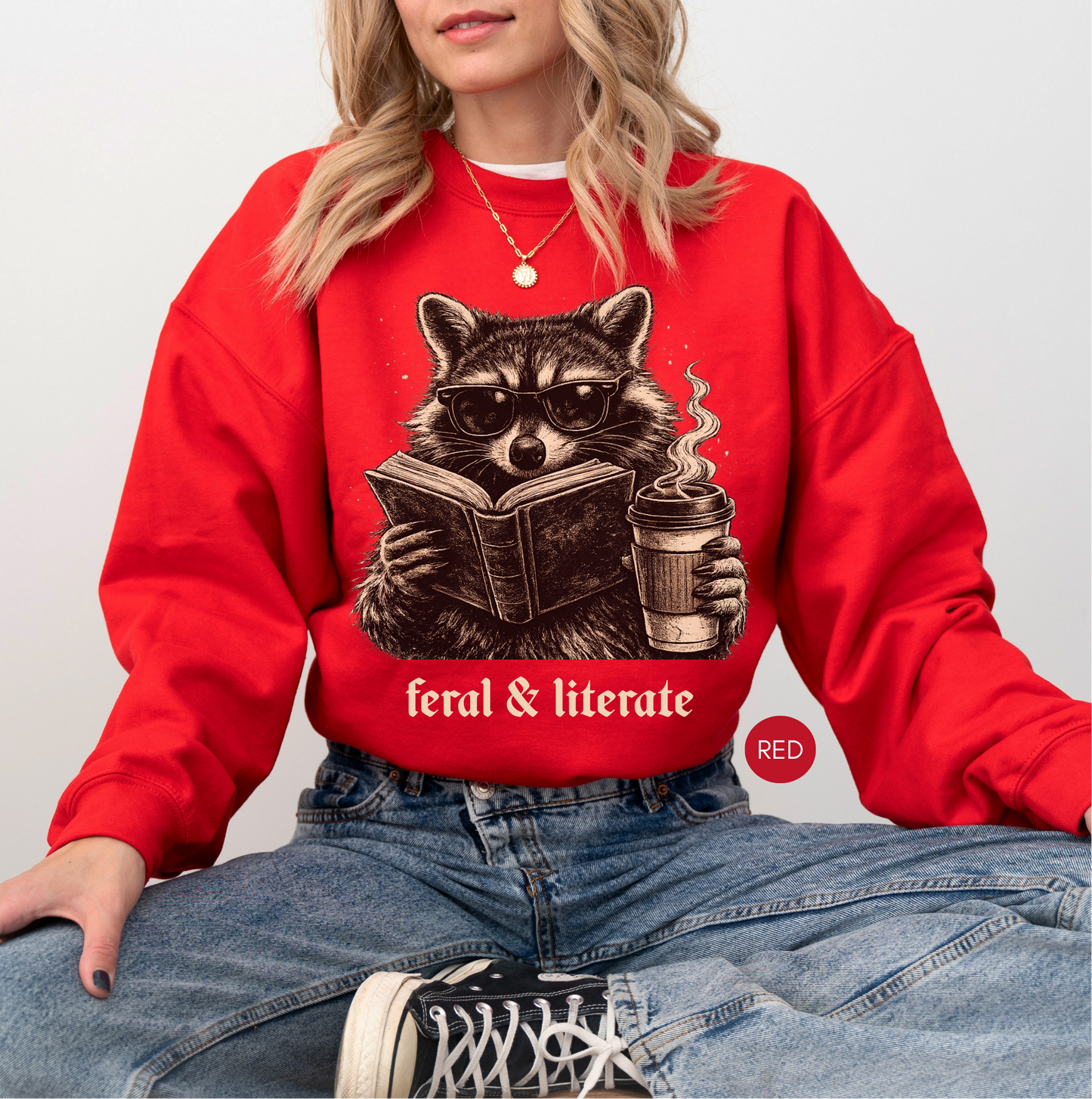 Feral & Literate Raccoon Sweatshirt | Book Lover Crewneck