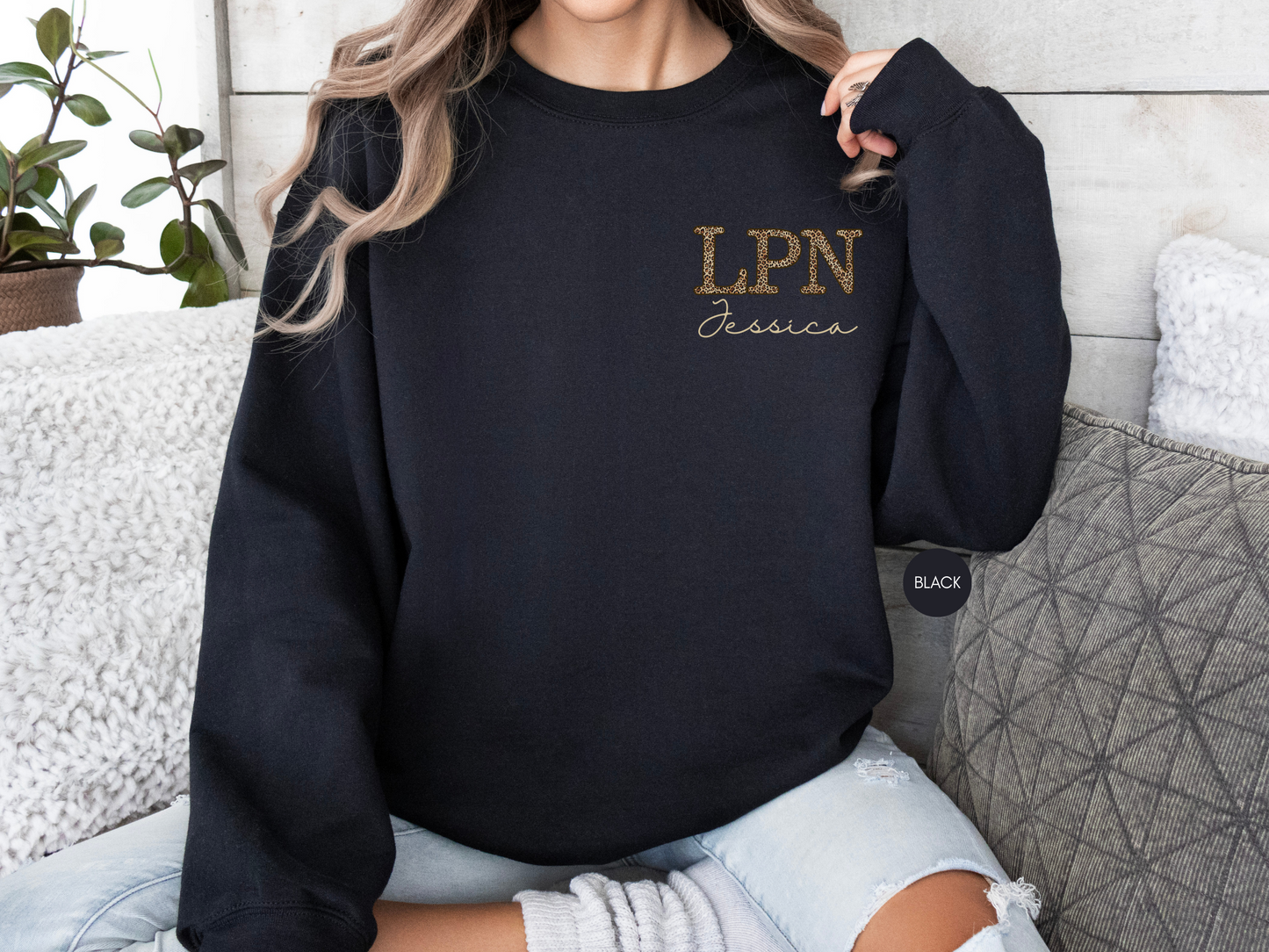 LPN Personalized Leopard Sweatshirt – Custom Nurse Crewneck Gift
