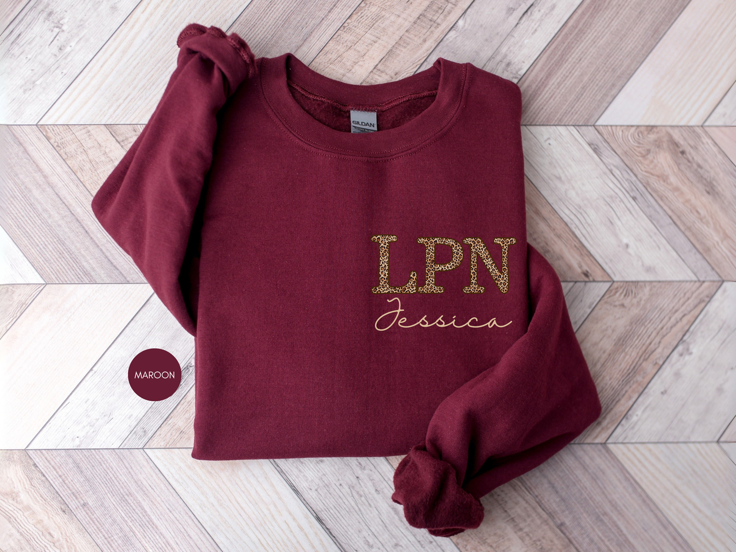 LPN Personalized Leopard Sweatshirt – Custom Nurse Crewneck Gift