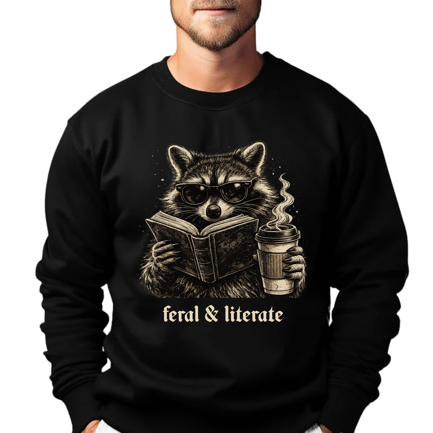 Feral & Literate Raccoon Sweatshirt | Book Lover Crewneck