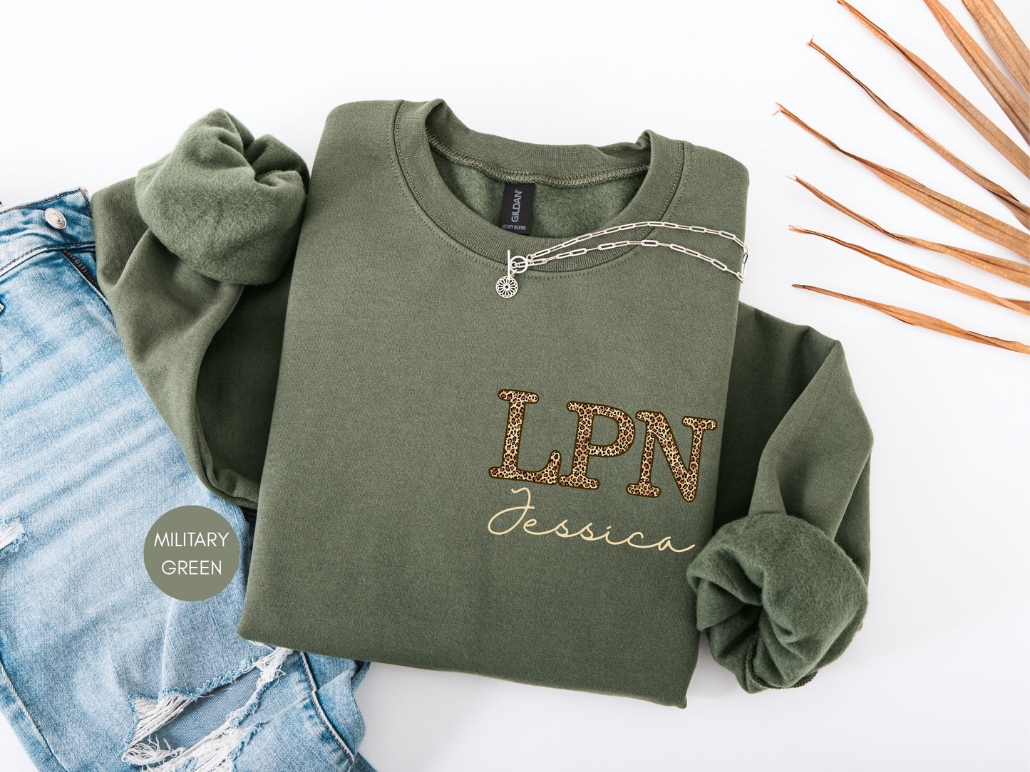 LPN Personalized Leopard Sweatshirt – Custom Nurse Crewneck Gift