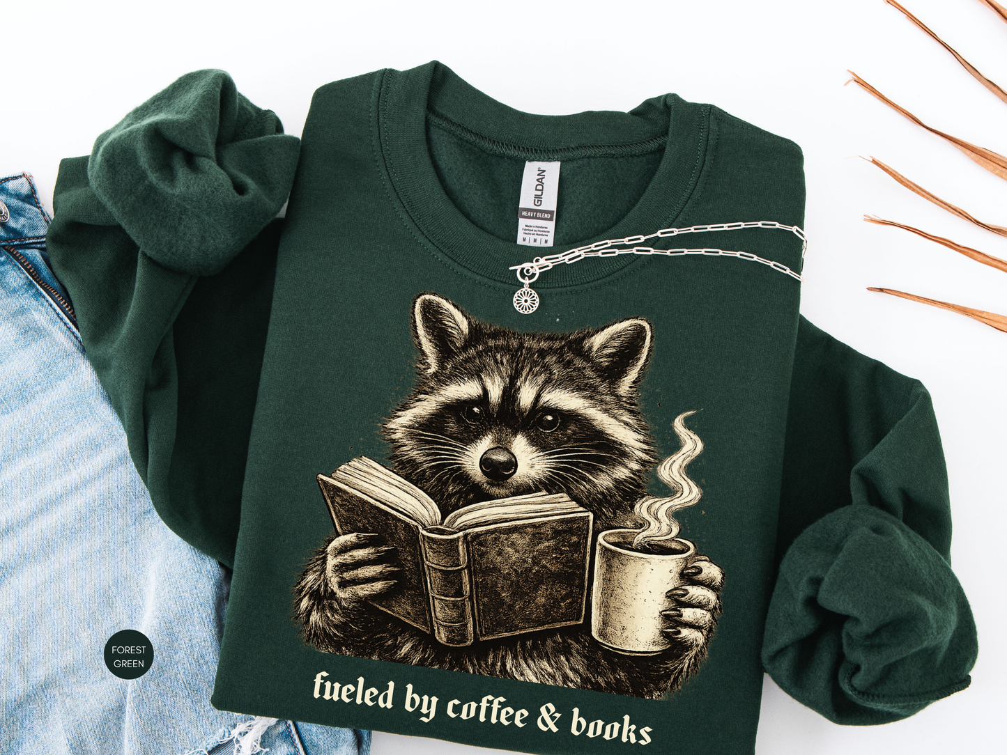 Fueled by Coffee & Books Sweatshirt | Raccoon Crewneck