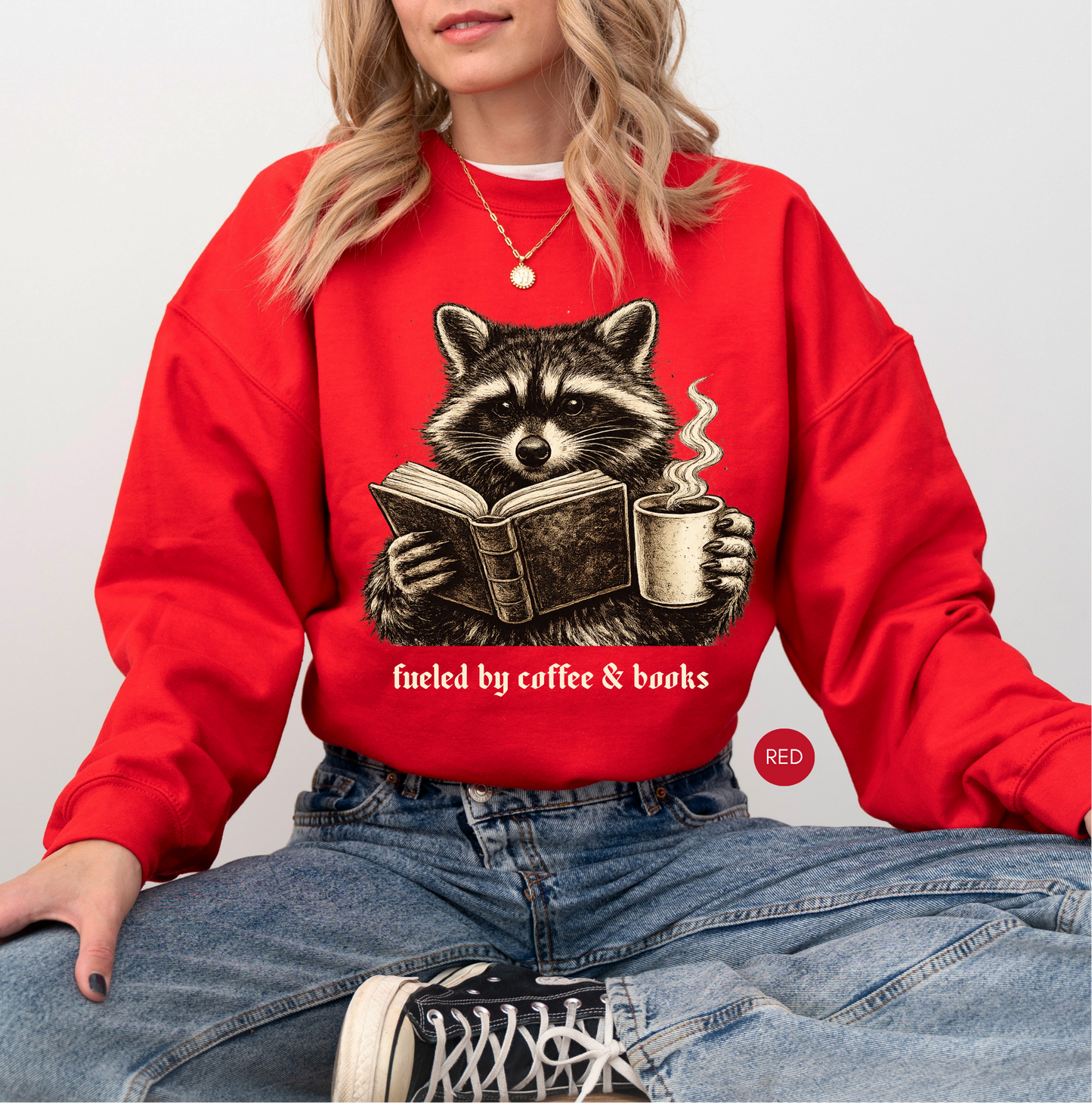 Fueled by Coffee & Books Sweatshirt | Raccoon Crewneck