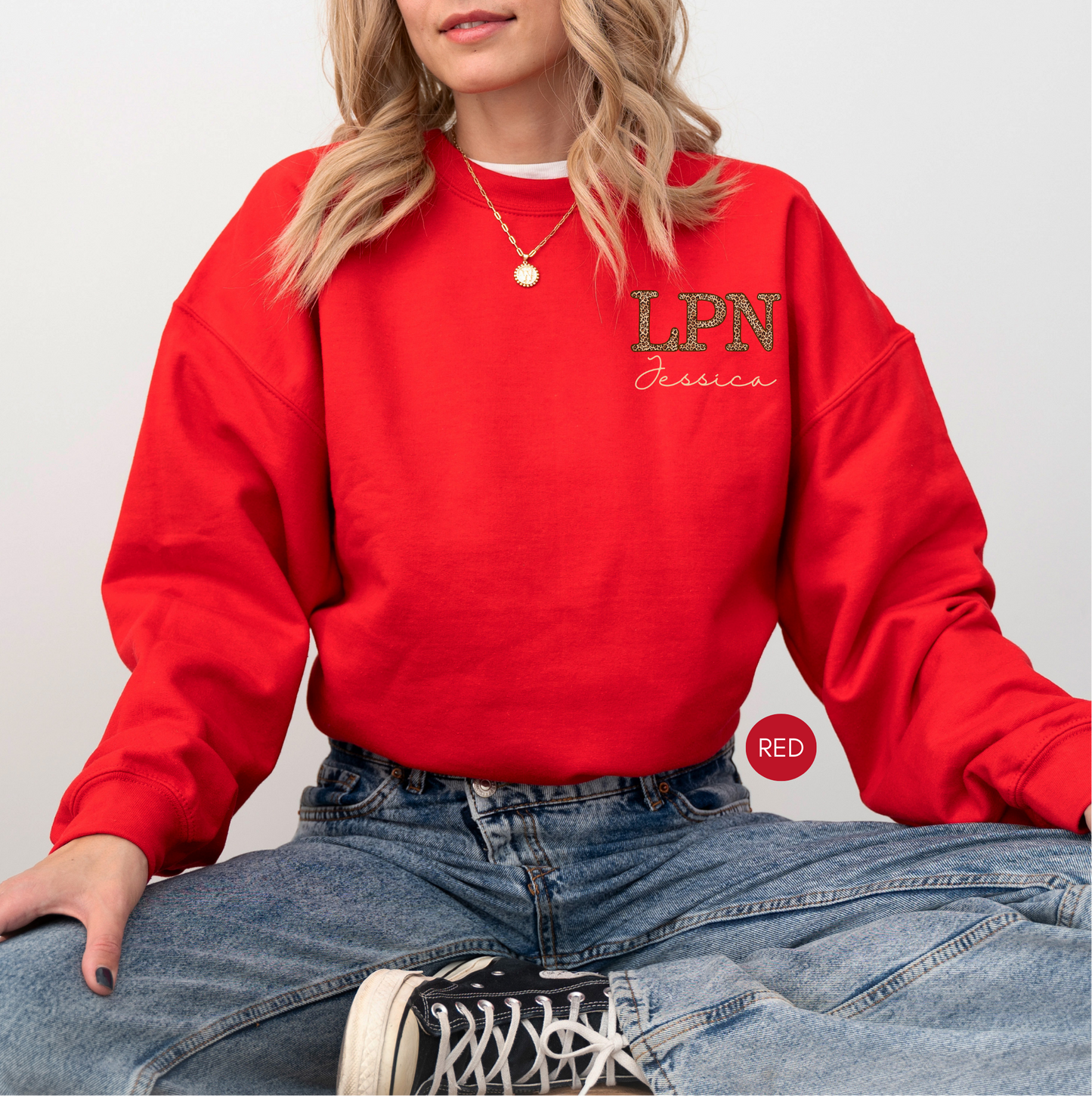 LPN Personalized Leopard Sweatshirt – Custom Nurse Crewneck Gift