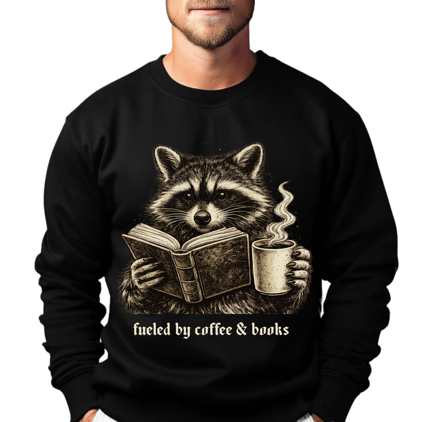 Fueled by Coffee & Books Sweatshirt | Raccoon Crewneck