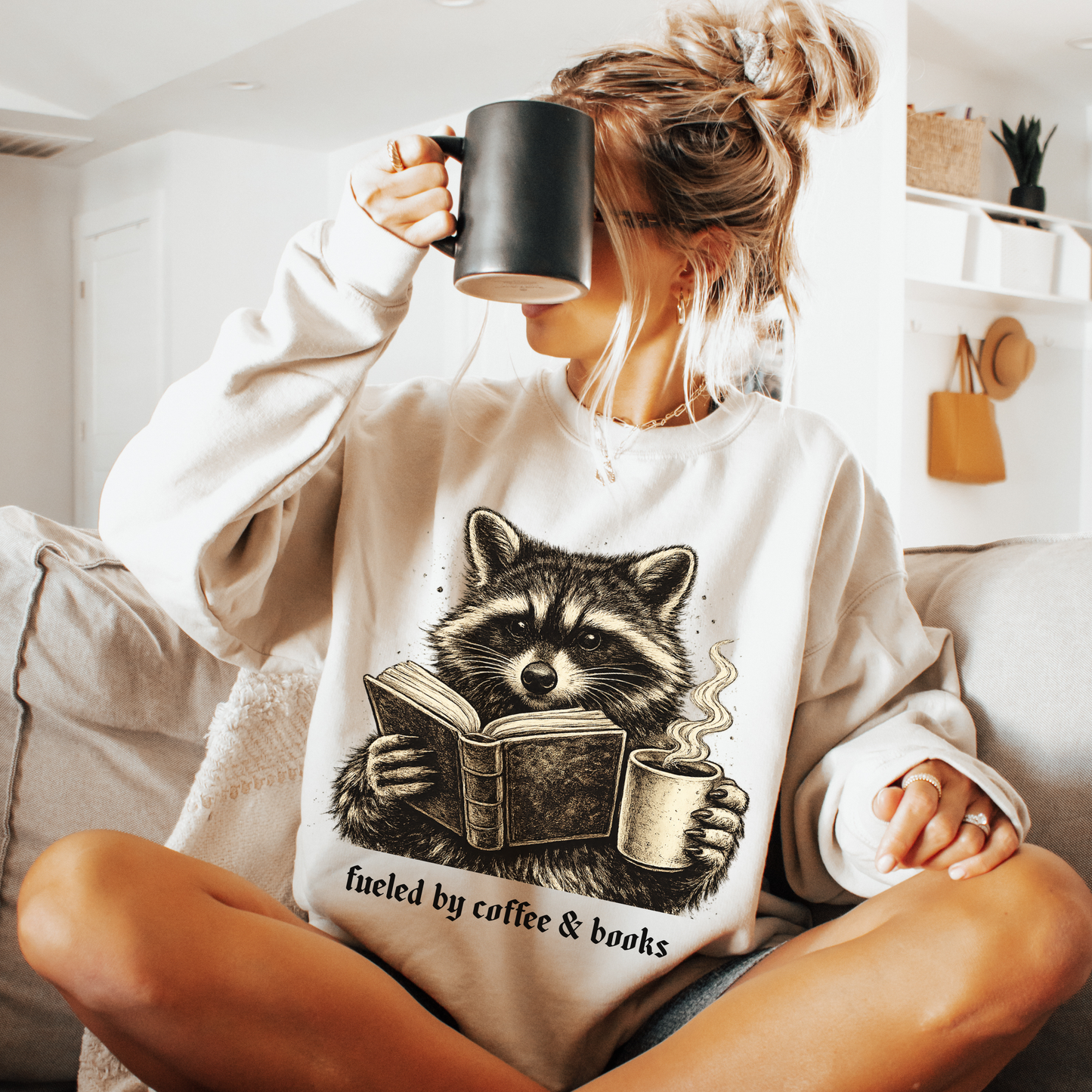 Fueled by Coffee & Books Sweatshirt | Raccoon Crewneck