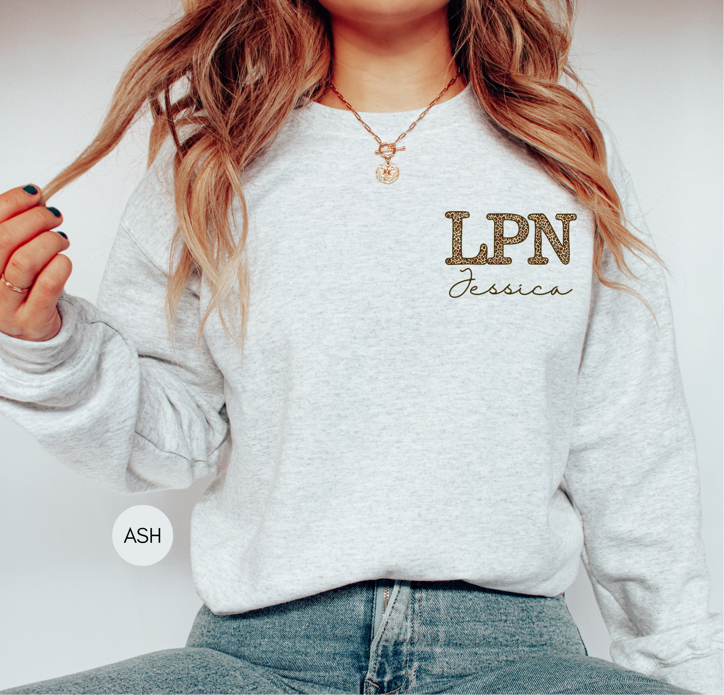 LPN Personalized Leopard Sweatshirt – Custom Nurse Crewneck Gift