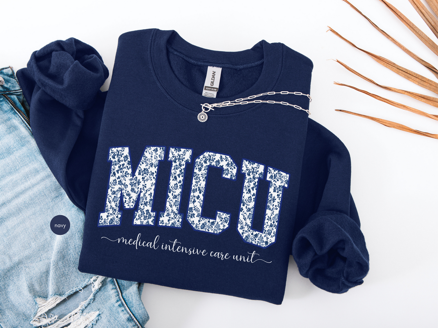 MICU Blue Toile Sweatshirt – Medical Intensive Care Unit Nurse Crewneck