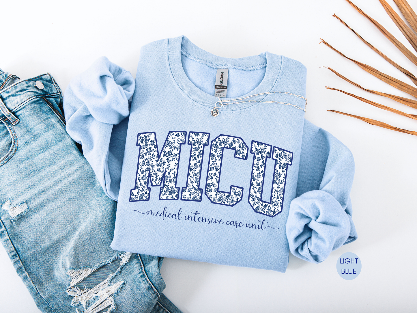 MICU Blue Toile Sweatshirt – Medical Intensive Care Unit Nurse Crewneck