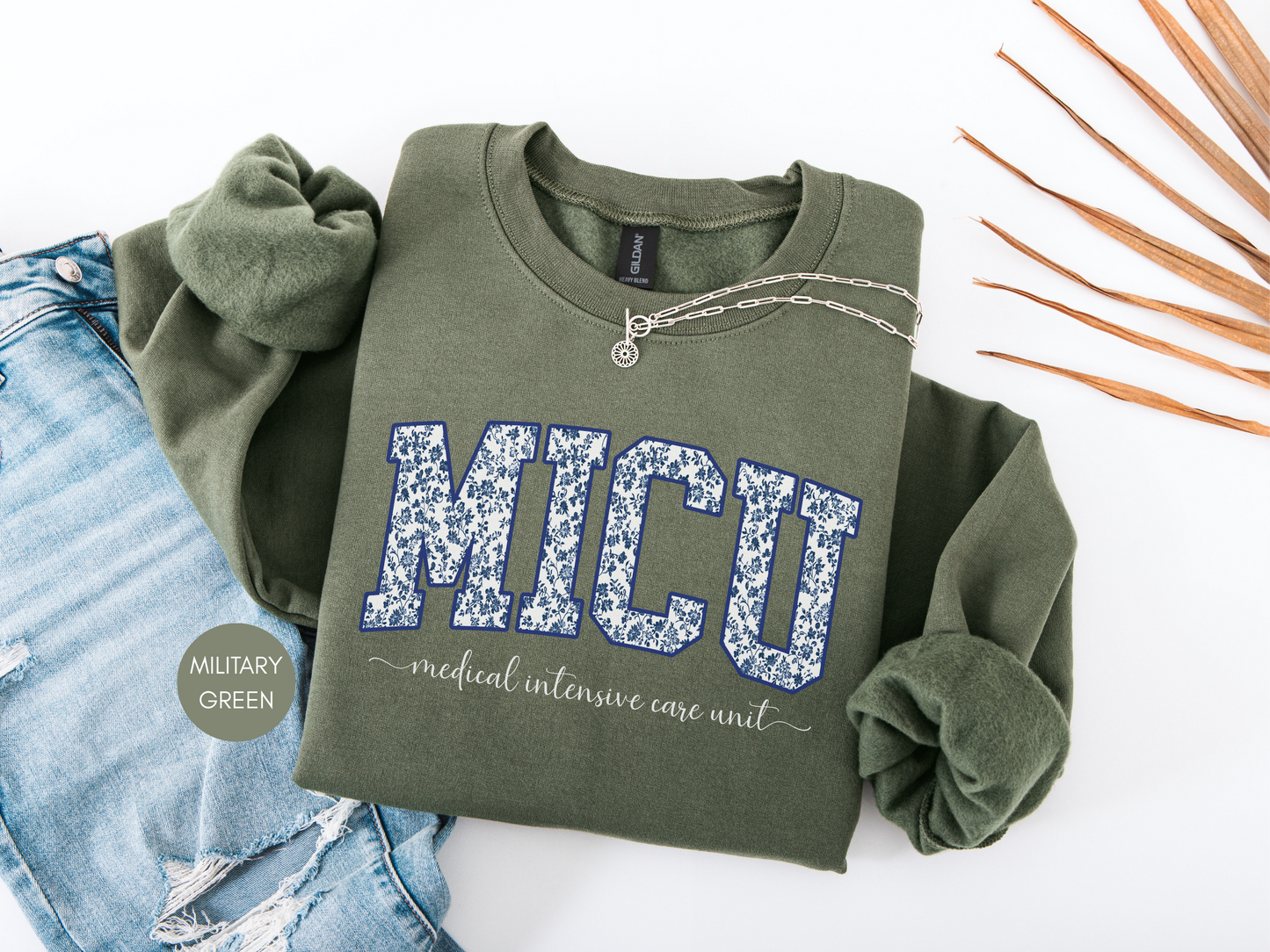 MICU Blue Toile Sweatshirt – Medical Intensive Care Unit Nurse Crewneck