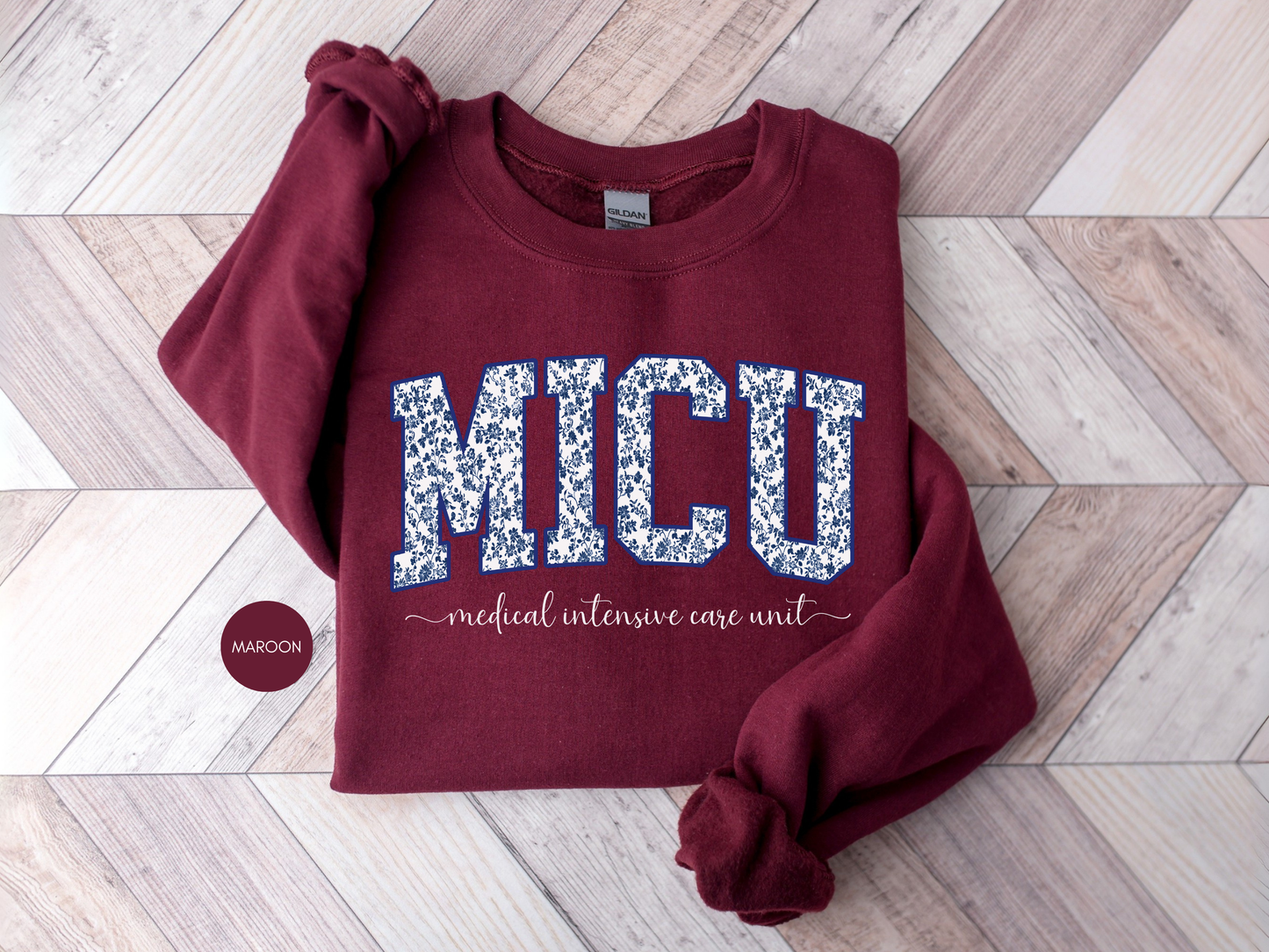MICU Blue Toile Sweatshirt – Medical Intensive Care Unit Nurse Crewneck