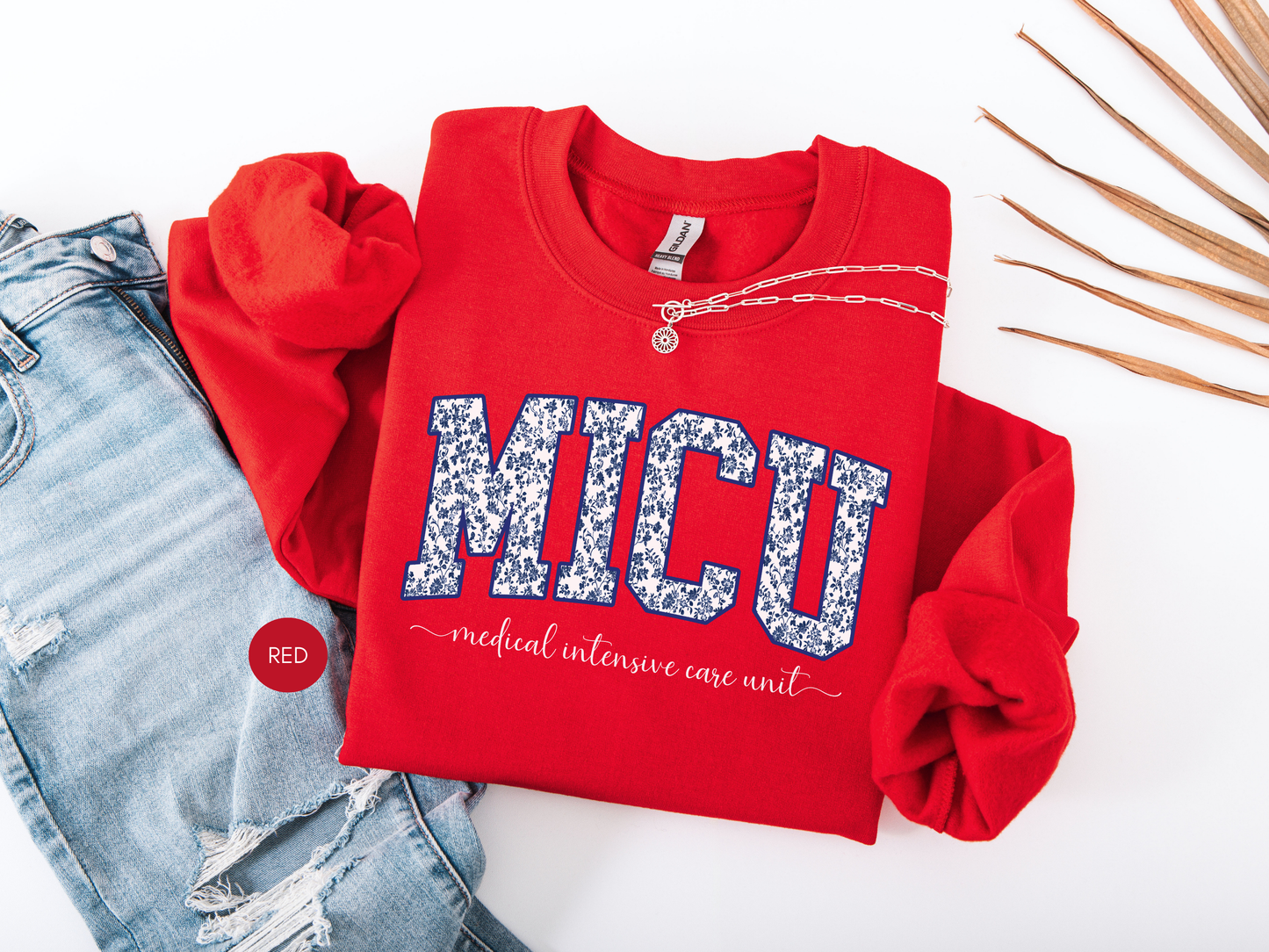 MICU Blue Toile Sweatshirt – Medical Intensive Care Unit Nurse Crewneck