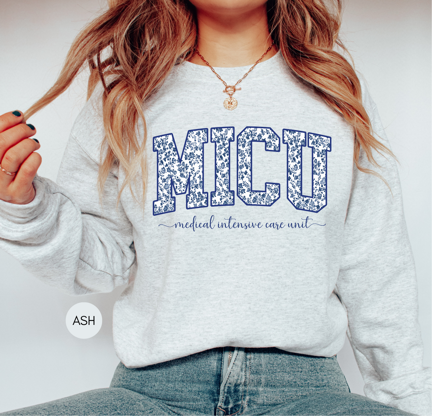 MICU Blue Toile Sweatshirt – Medical Intensive Care Unit Nurse Crewneck