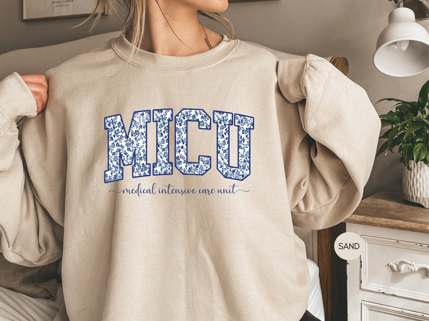 MICU Blue Toile Sweatshirt – Medical Intensive Care Unit Nurse Crewneck