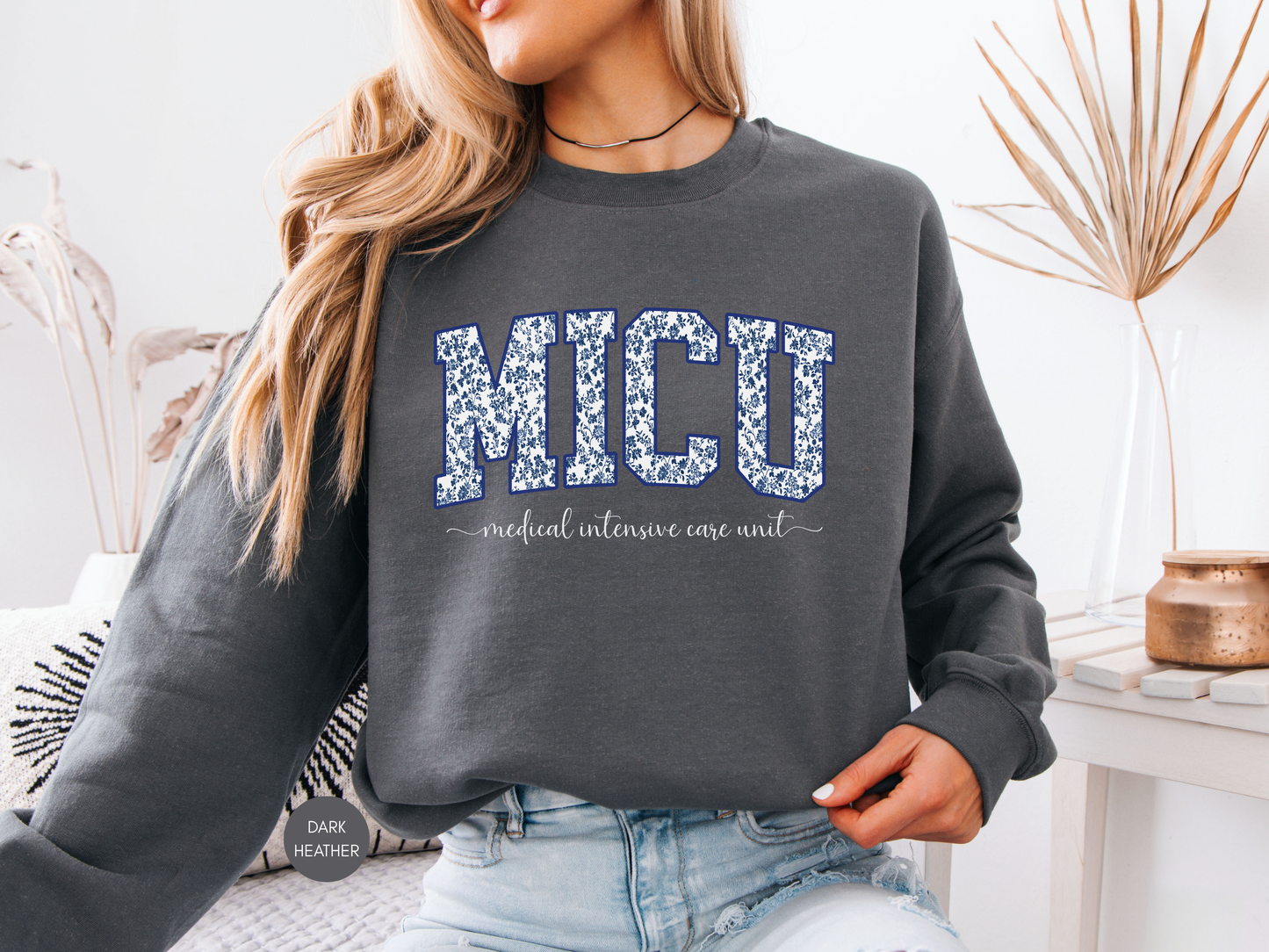 MICU Blue Toile Sweatshirt – Medical Intensive Care Unit Nurse Crewneck