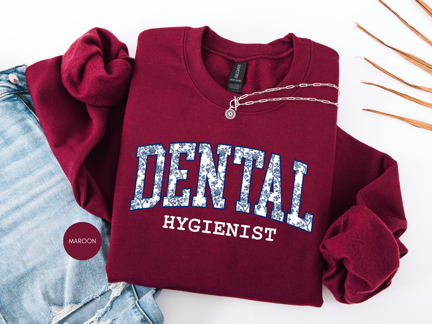 Dental Hygienist Blue Toile Sweatshirt – Cozy Dental Professional Gift