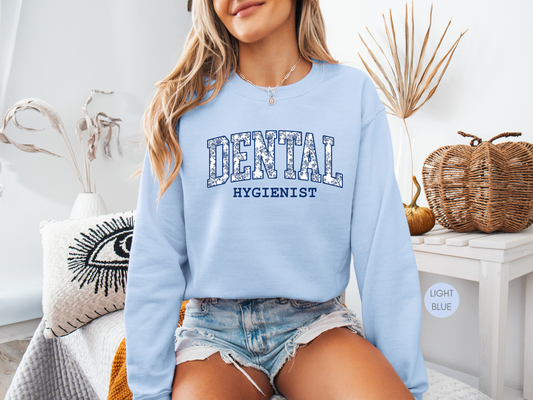 Dental Hygienist Blue Toile Sweatshirt – Cozy Dental Professional Gift