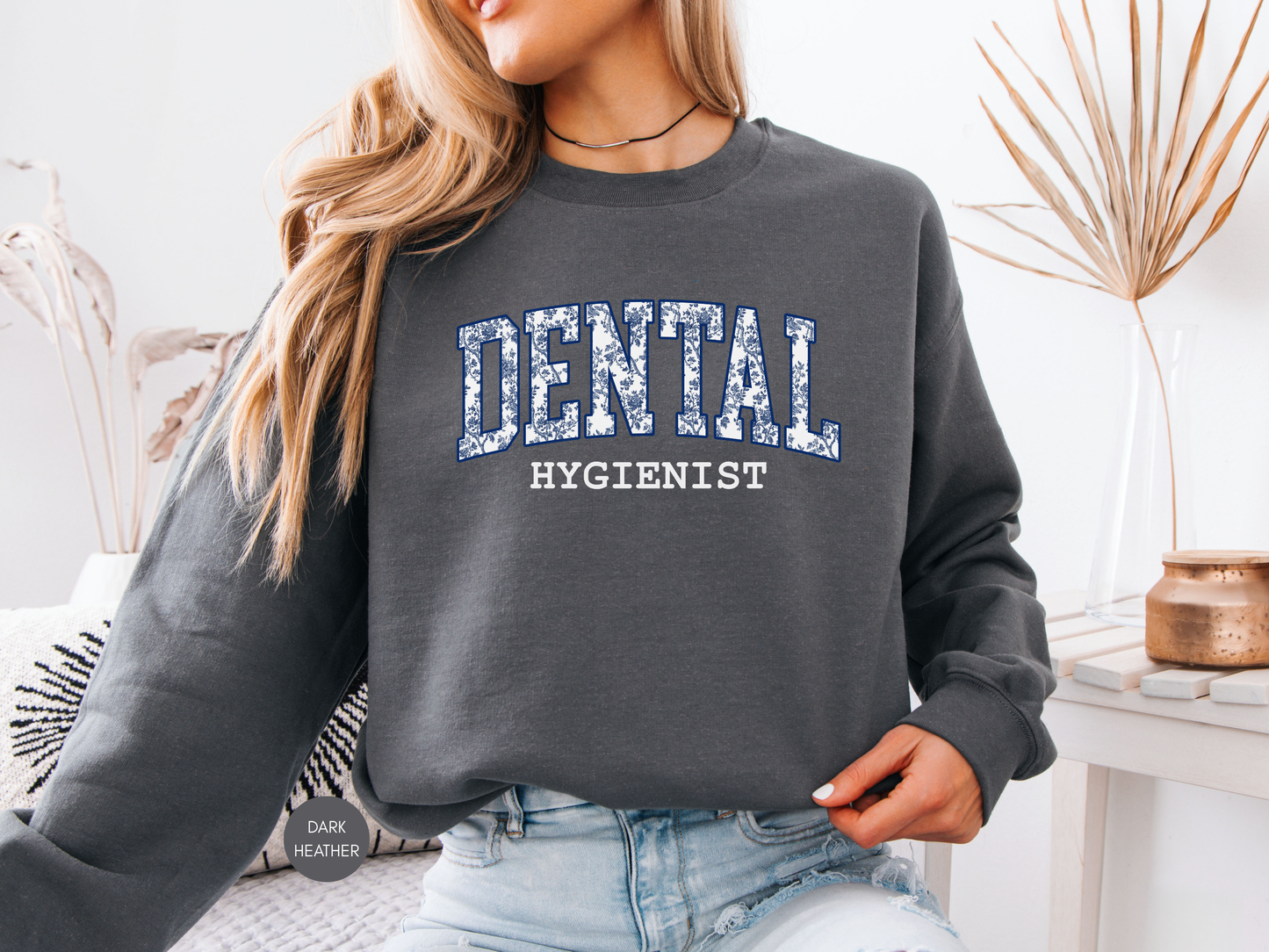 Dental Hygienist Blue Toile Sweatshirt – Cozy Dental Professional Gift