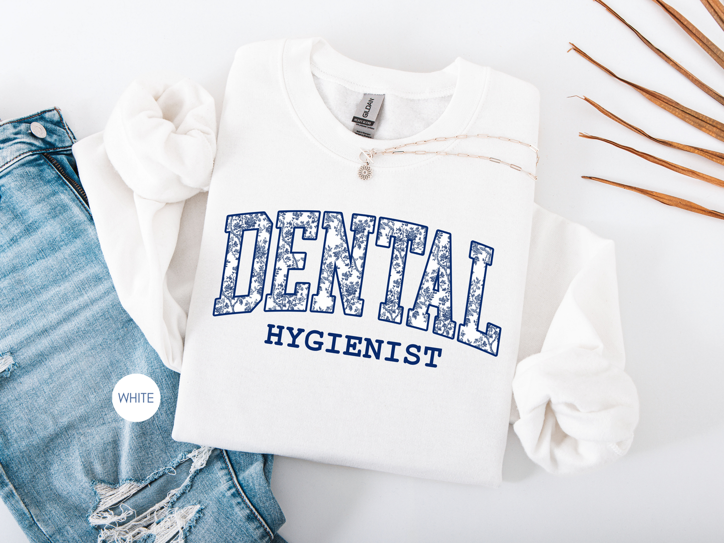 Dental Hygienist Blue Toile Sweatshirt – Cozy Dental Professional Gift