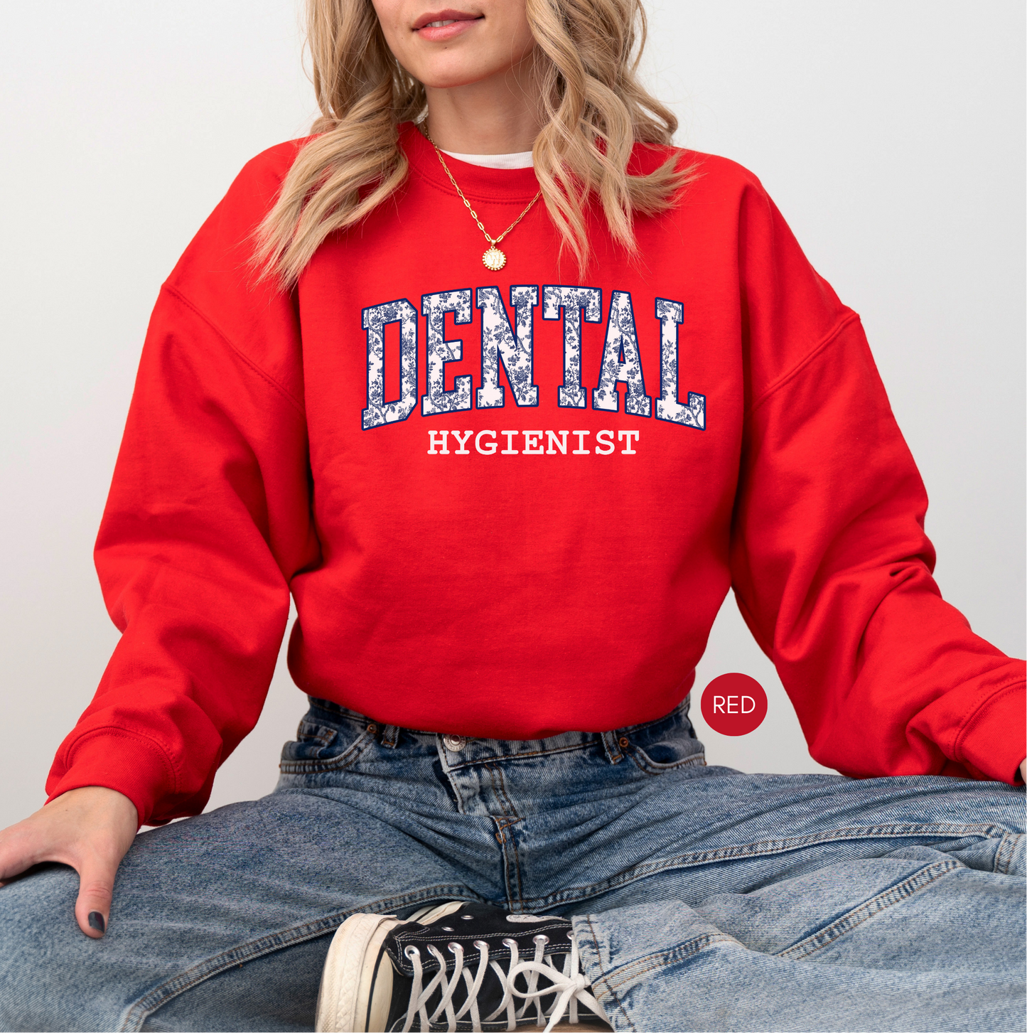 Dental Hygienist Blue Toile Sweatshirt – Cozy Dental Professional Gift