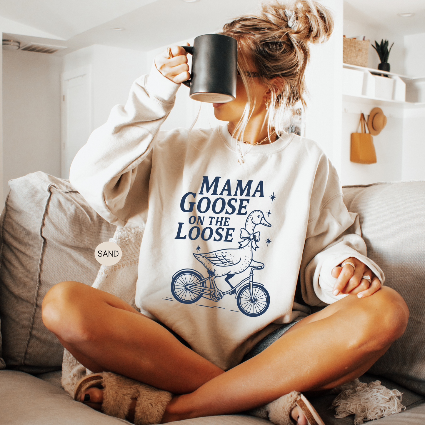 Mama Goose On The Loose Sweatshirt – Cute Mom Gift, Vintage Goose Crewneck