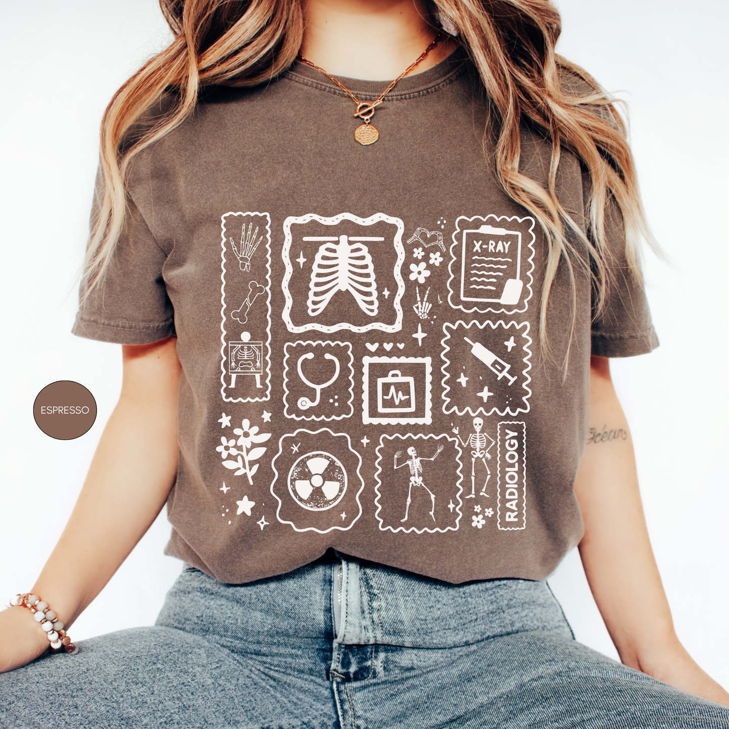 Radiology Graphic Shirt – X-Ray Tech Medical Icons Tee – Radiologic Technologist Gift for Women
