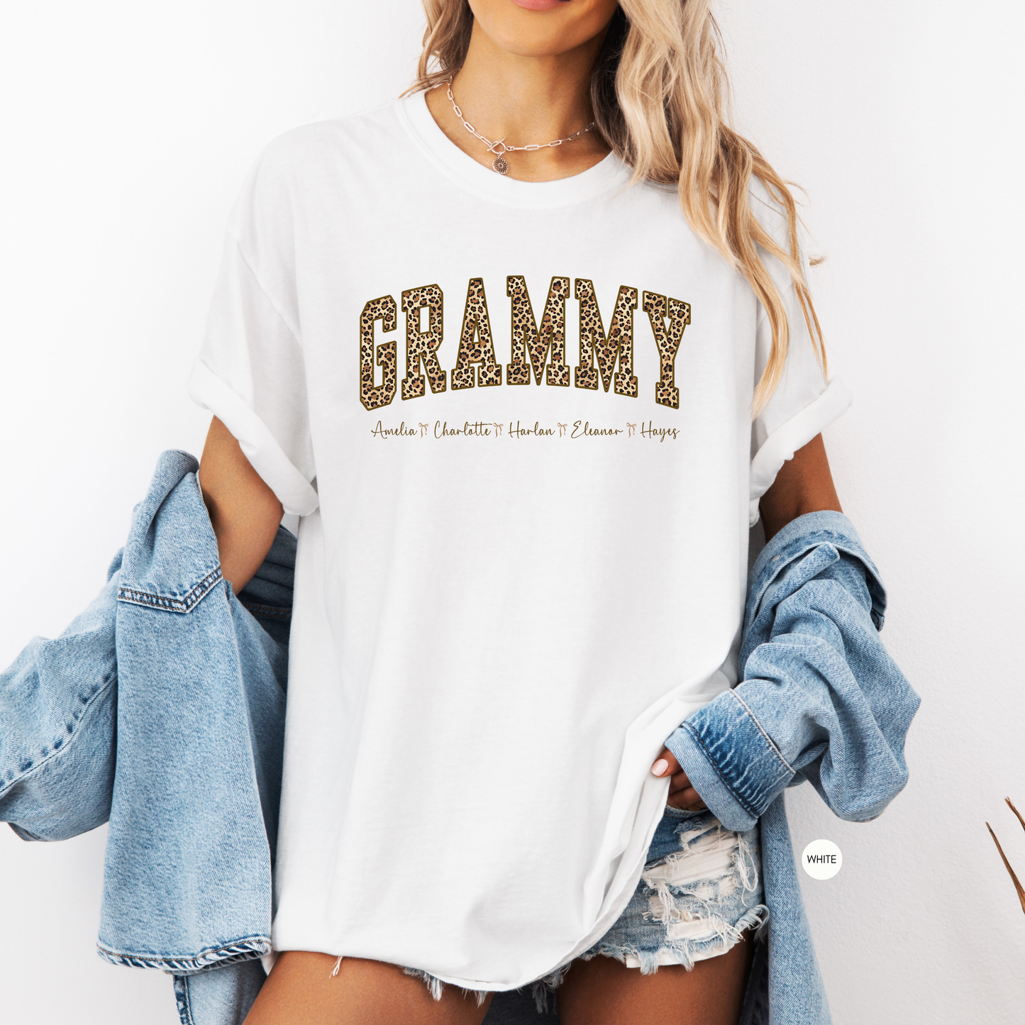 Personalized Grammy Leopard Print Shirt with Names – Custom Grandma Gift