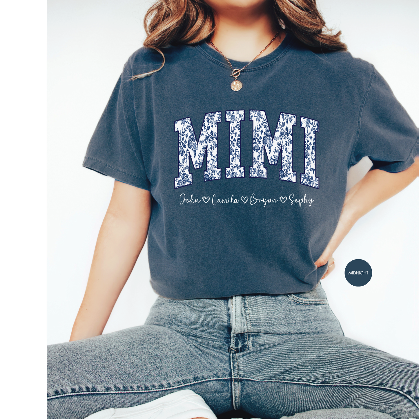 Personalized Mimi Blue Toile Shirt with Names – Custom Grandma Gift