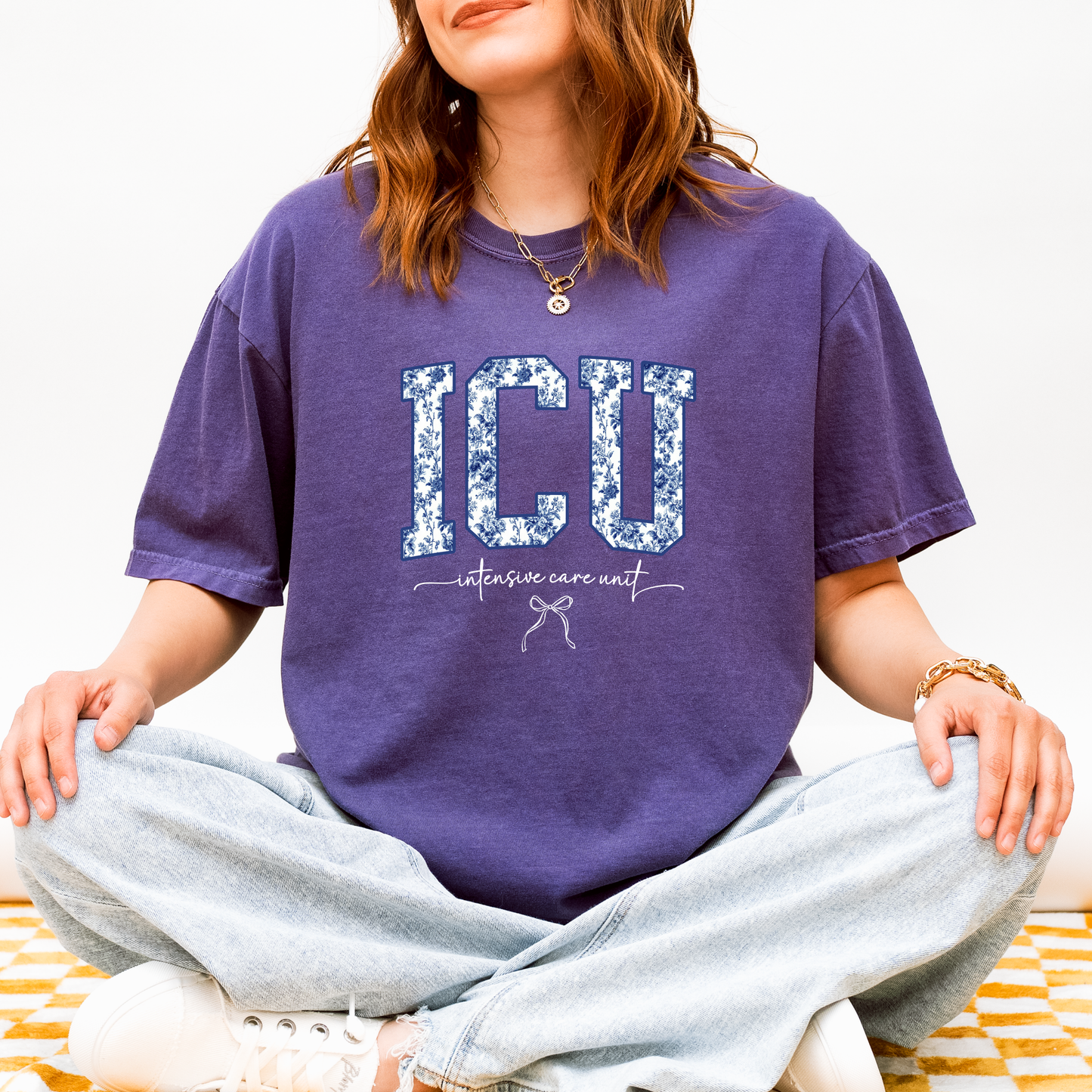 ICU Nurse Shirt – Blue Toile Nurse Tee – Cute Intensive Care Unit Gift – Nurse Life T-Shirt