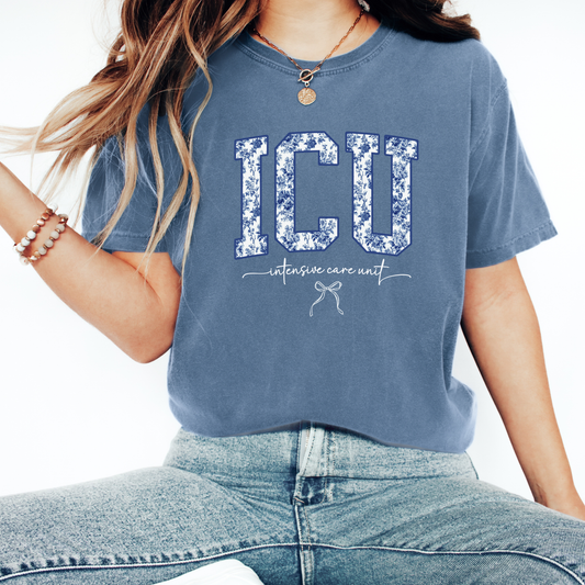 ICU Nurse Shirt – Blue Toile Nurse Tee – Cute Intensive Care Unit Gift – Nurse Life T-Shirt