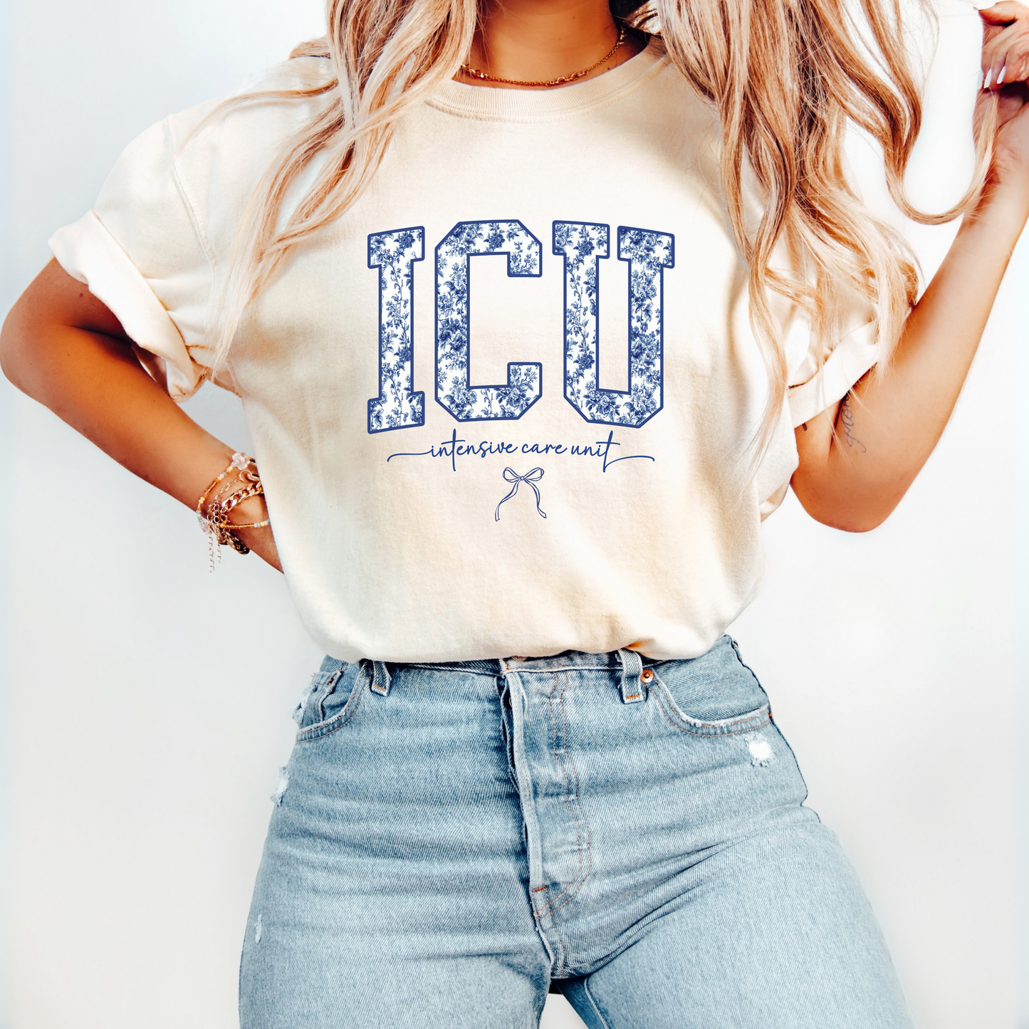 ICU Nurse Shirt – Blue Toile Nurse Tee – Cute Intensive Care Unit Gift – Nurse Life T-Shirt