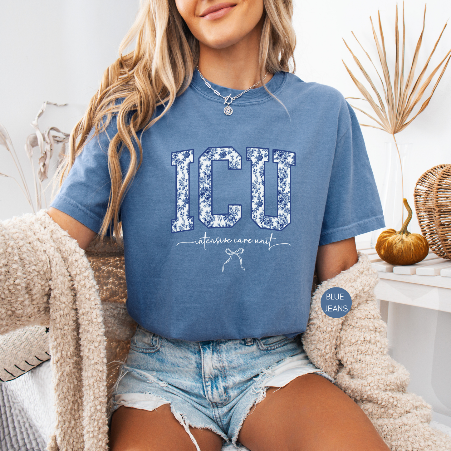 ICU Nurse Shirt – Blue Toile Nurse Tee – Cute Intensive Care Unit Gift – Nurse Life T-Shirt