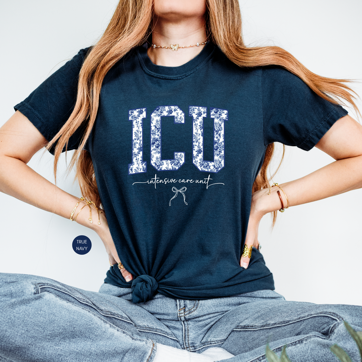 ICU Nurse Shirt – Blue Toile Nurse Tee – Cute Intensive Care Unit Gift – Nurse Life T-Shirt
