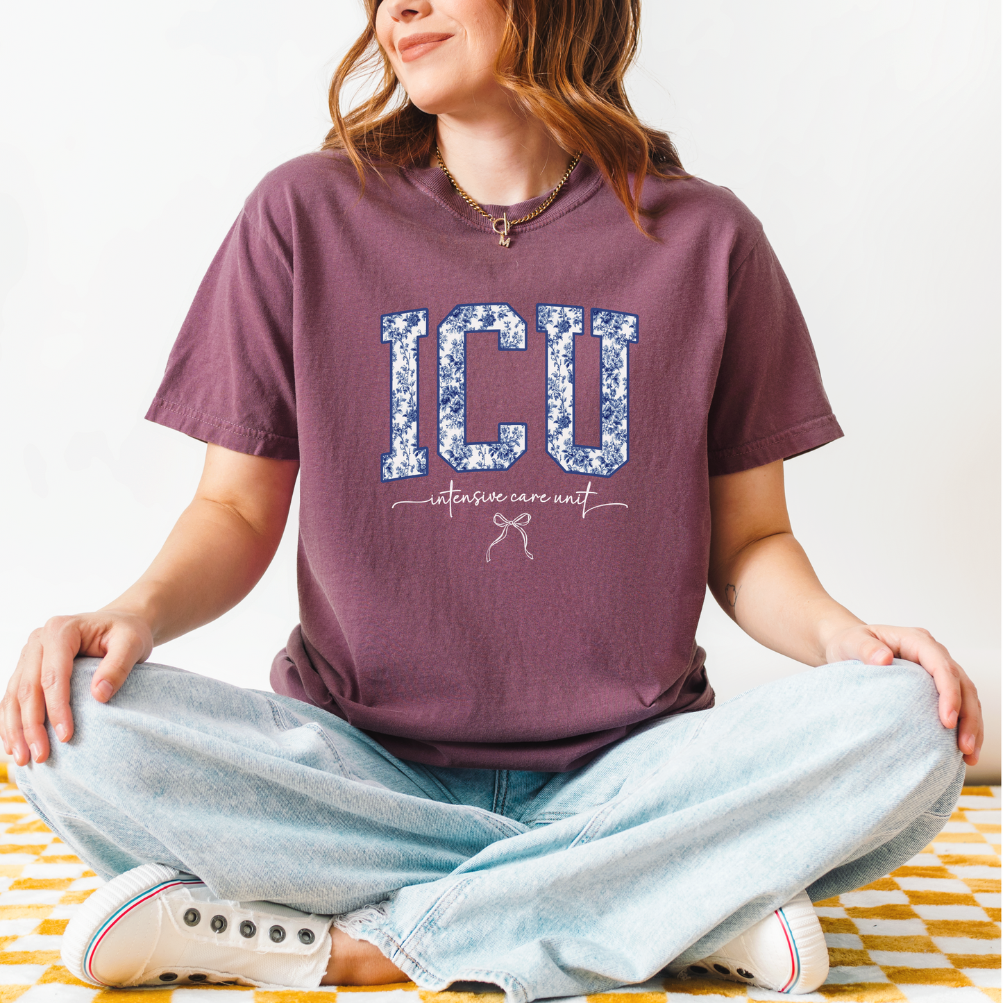 ICU Nurse Shirt – Blue Toile Nurse Tee – Cute Intensive Care Unit Gift – Nurse Life T-Shirt