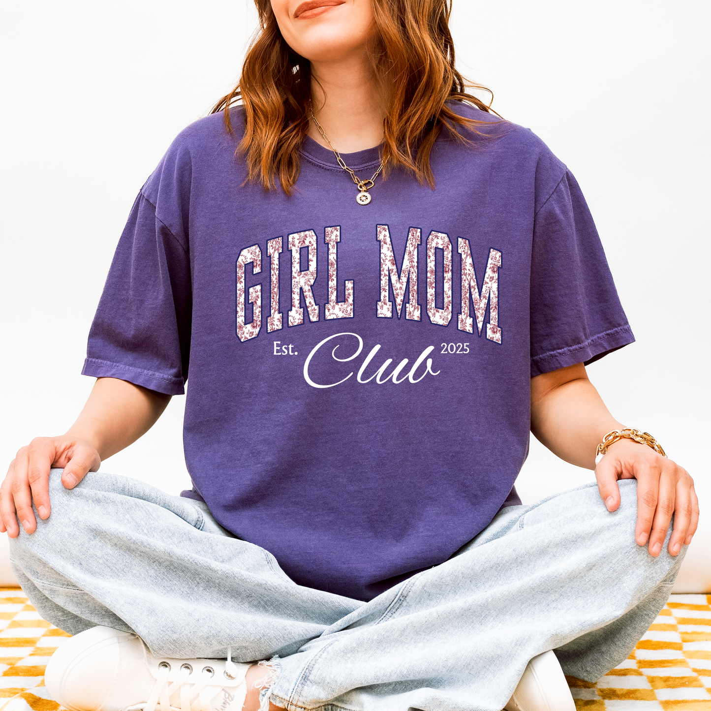 Custom Girl Mom Club Shirt – Pink Toile Personalized Mom Tee