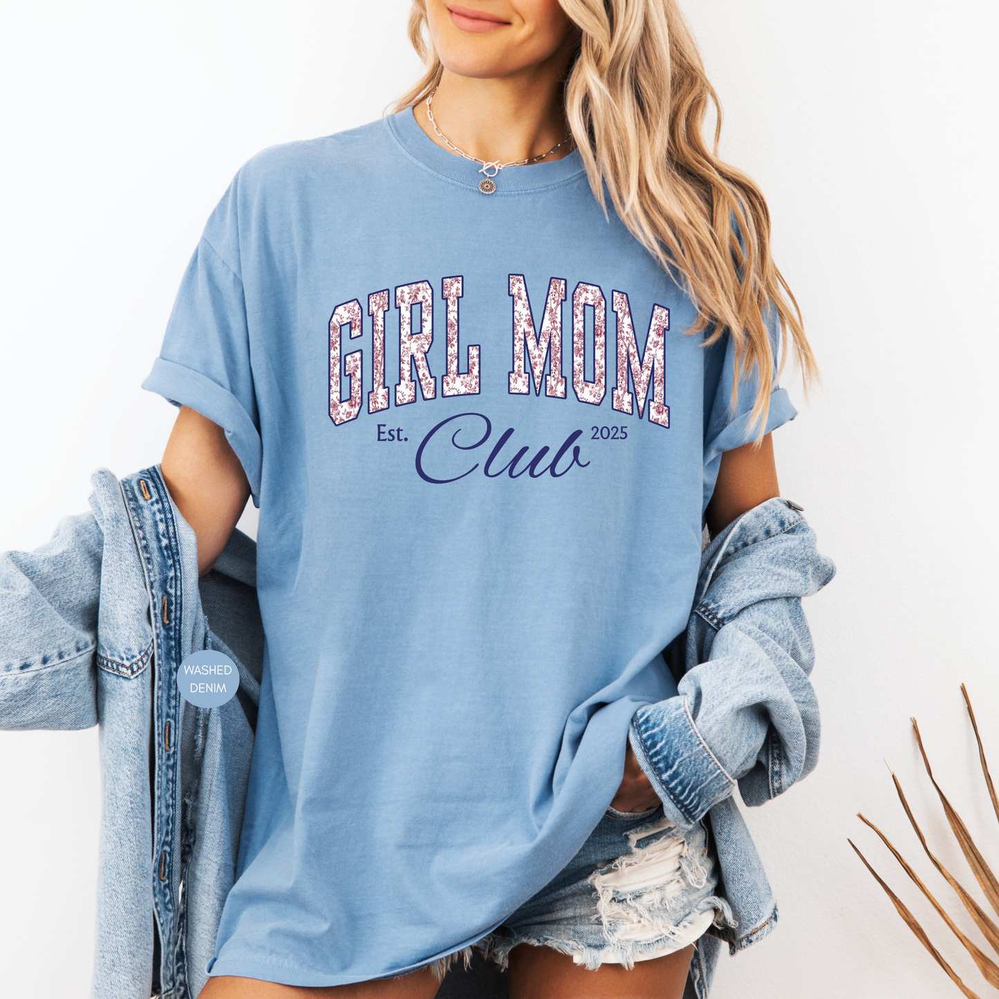 Custom Girl Mom Club Shirt – Pink Toile Personalized Mom Tee