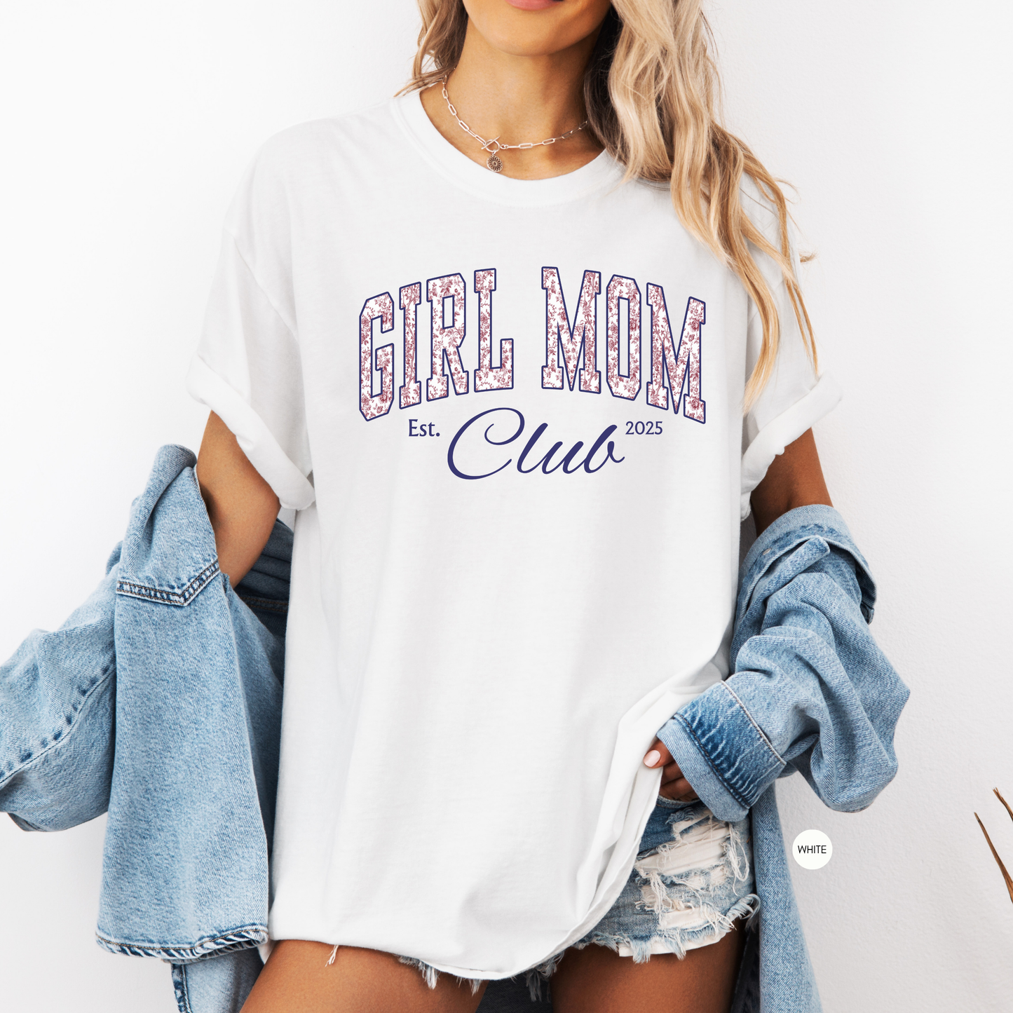Custom Girl Mom Club Shirt – Pink Toile Personalized Mom Tee